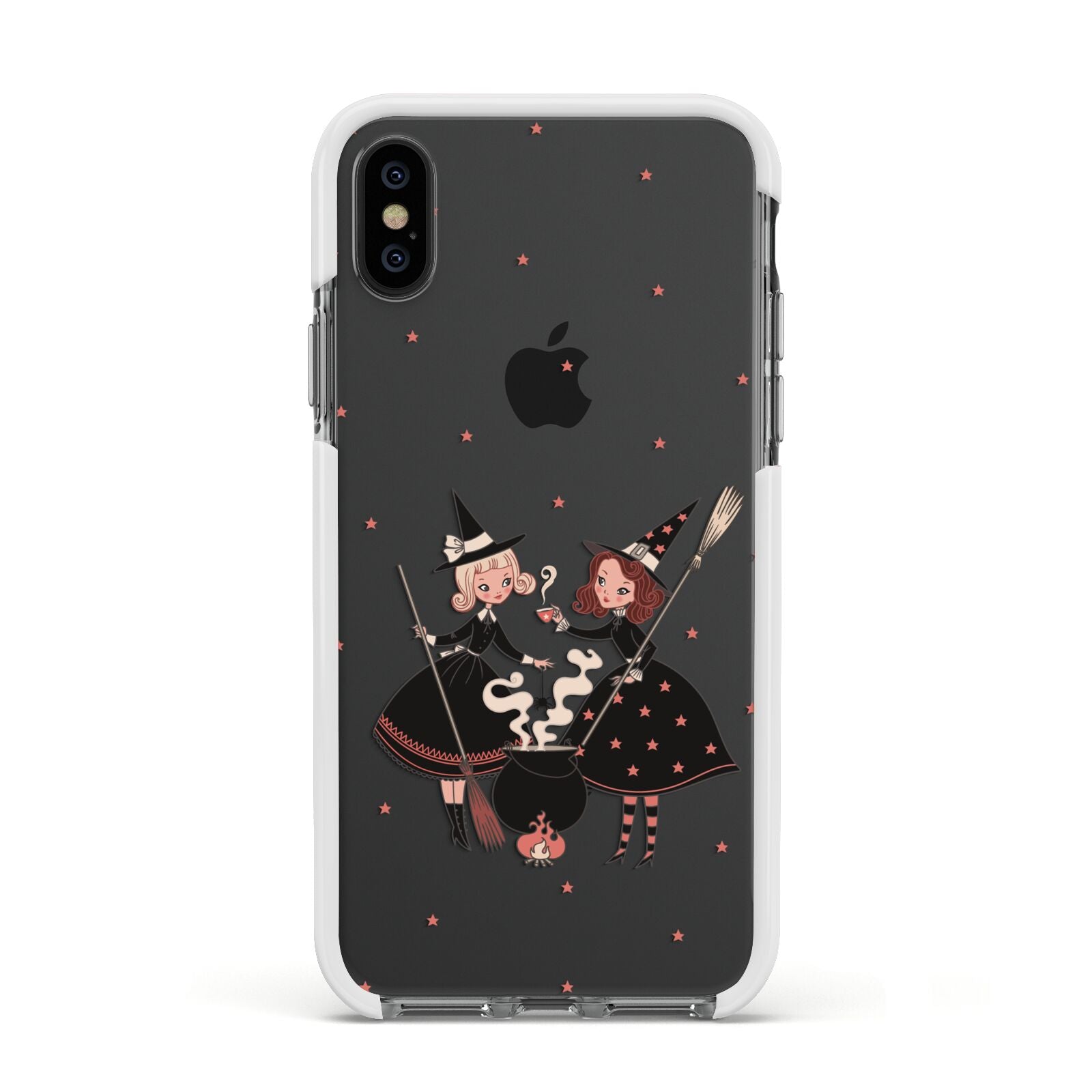 Cartoon Witch Girls Apple iPhone Xs Impact Case White Edge on Black Phone