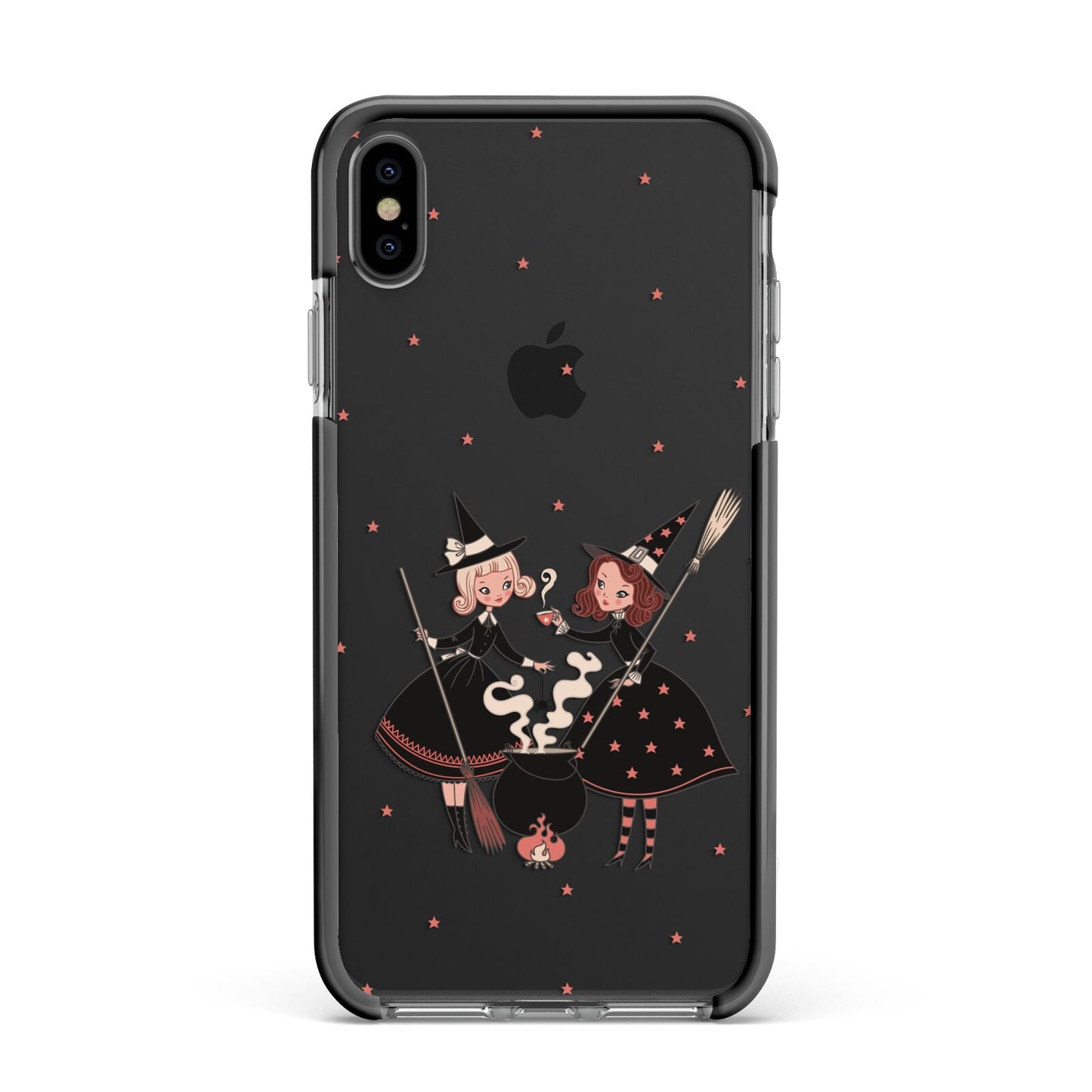 Cartoon Witch Girls Apple iPhone Xs Max Impact Case Black Edge on Black Phone