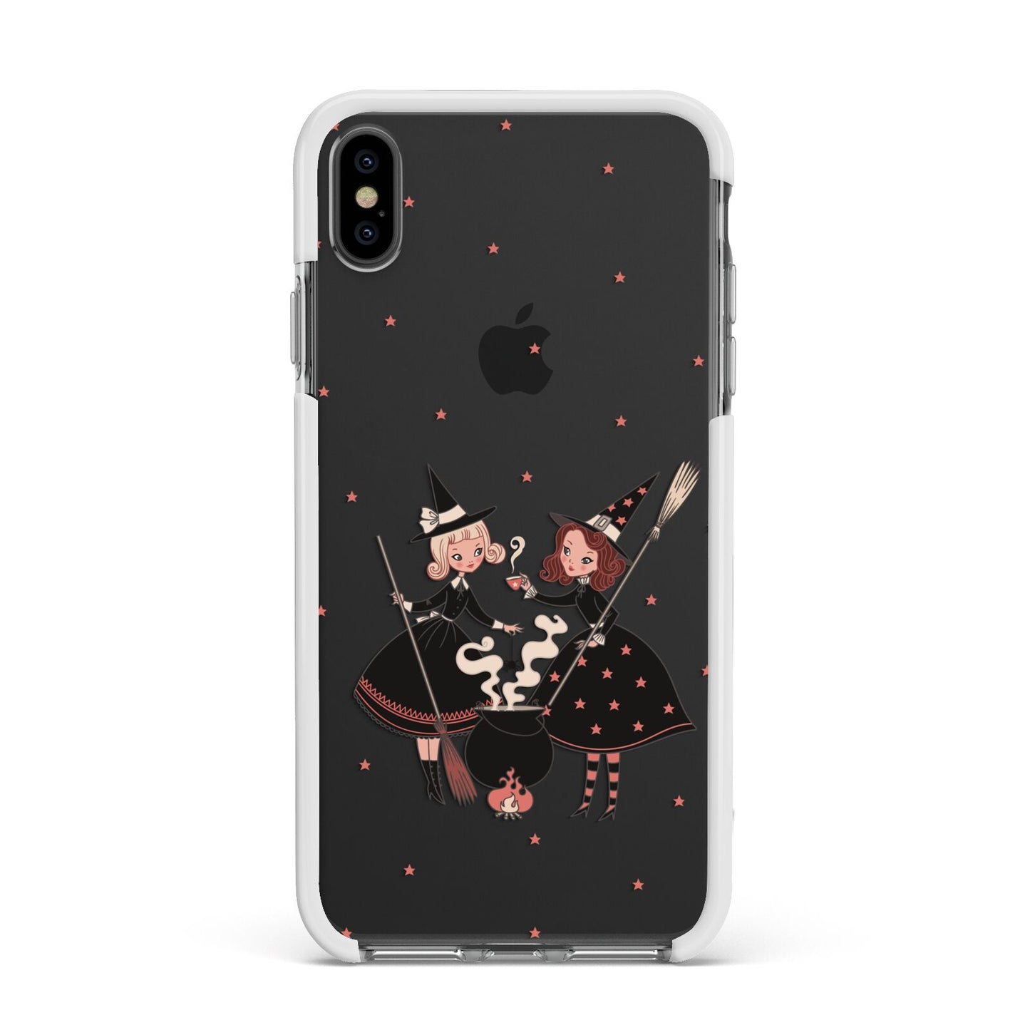 Cartoon Witch Girls Apple iPhone Xs Max Impact Case White Edge on Black Phone