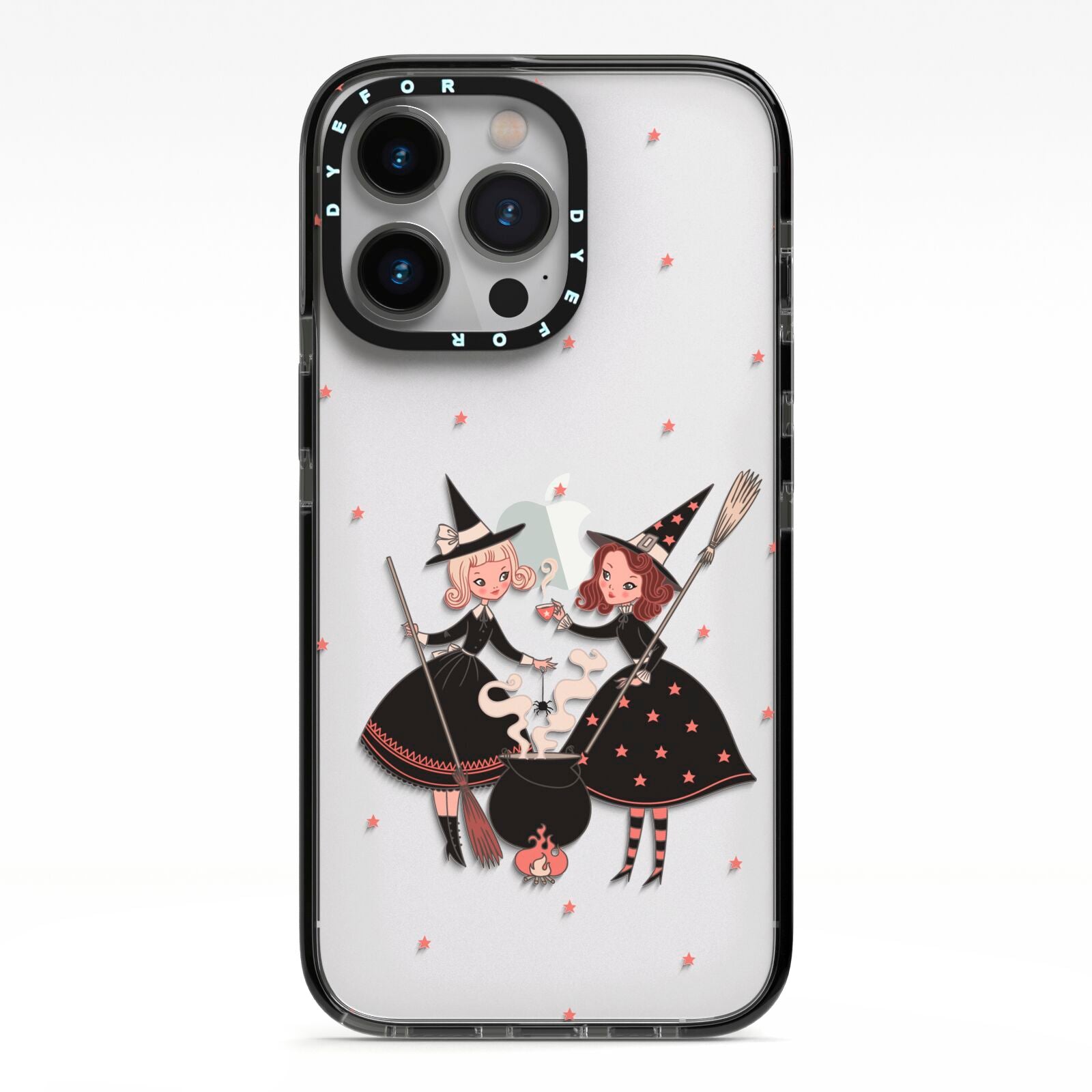 Cartoon Witch Girls iPhone 13 Pro Black Impact Case on Silver phone