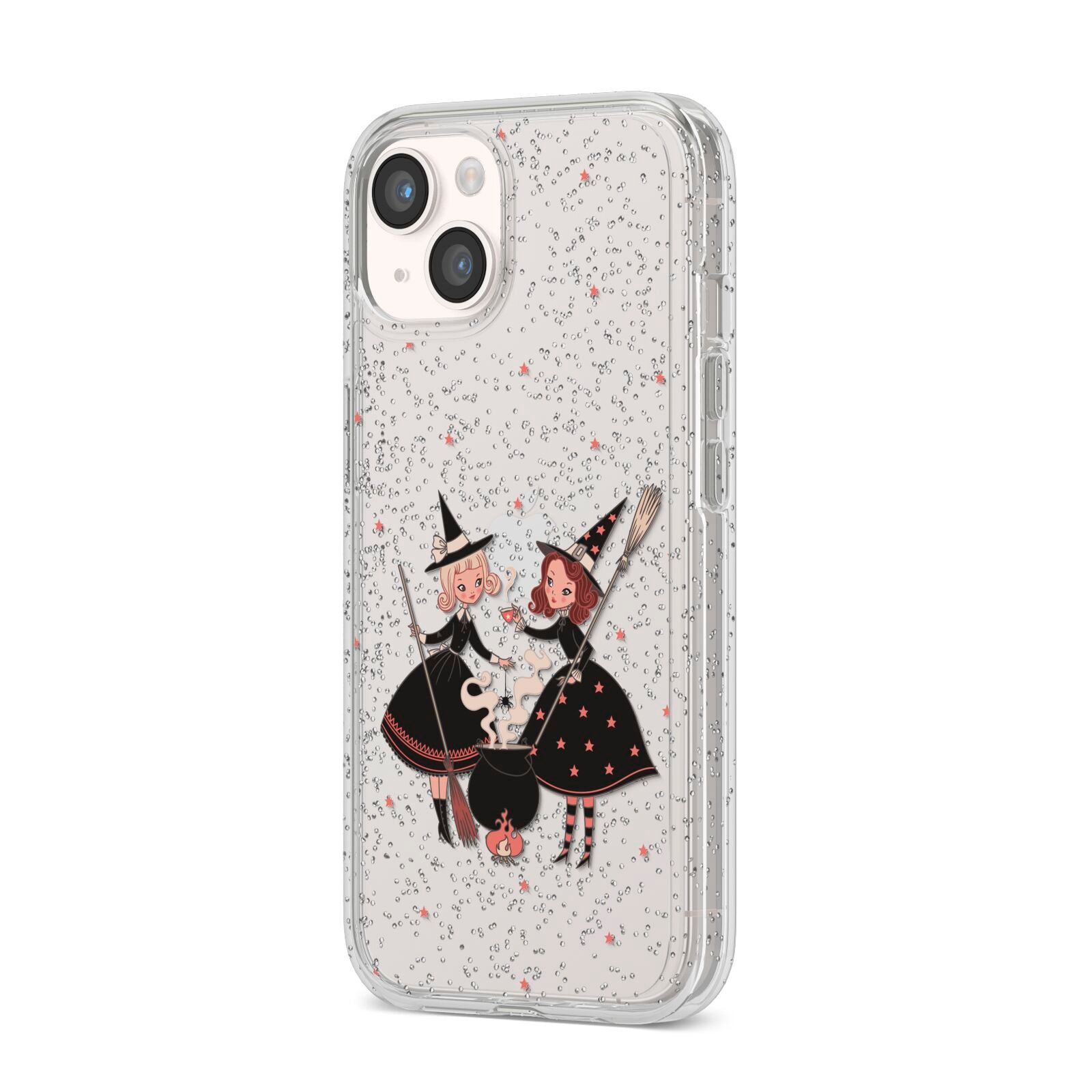 Cartoon Witch Girls iPhone 14 Glitter Tough Case Starlight Angled Image