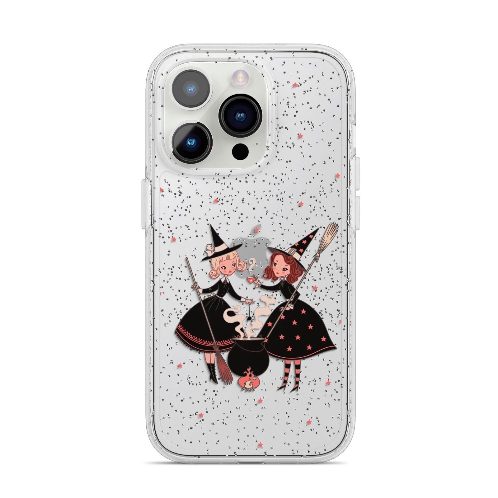 Cartoon Witch Girls iPhone 14 Pro Glitter Tough Case Silver