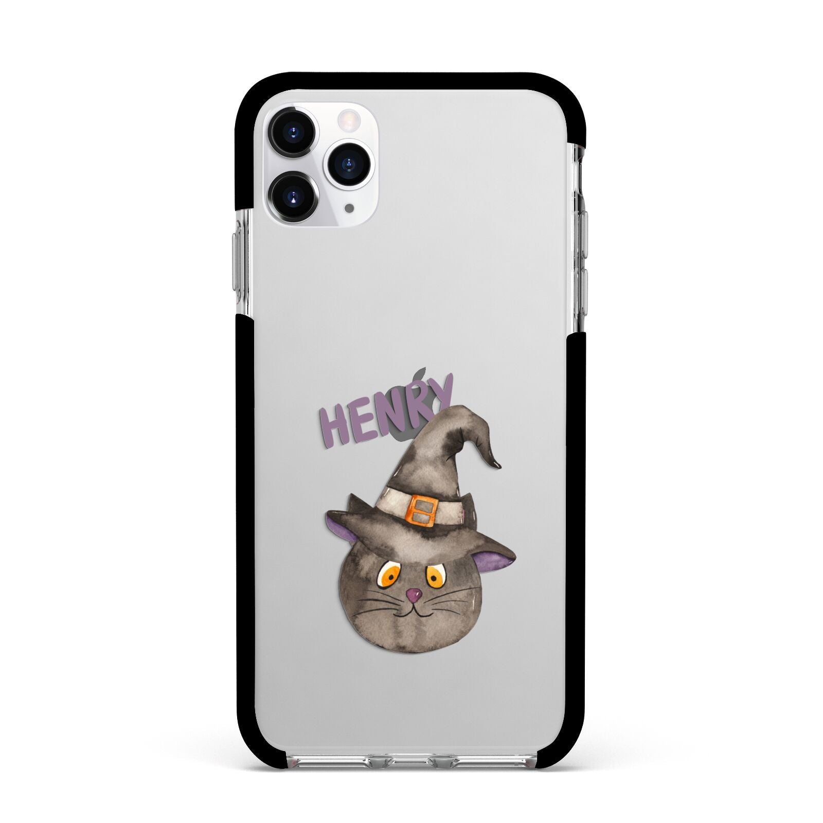 Cat in Witches Hat Custom Apple iPhone 11 Pro Max in Silver with Black Impact Case