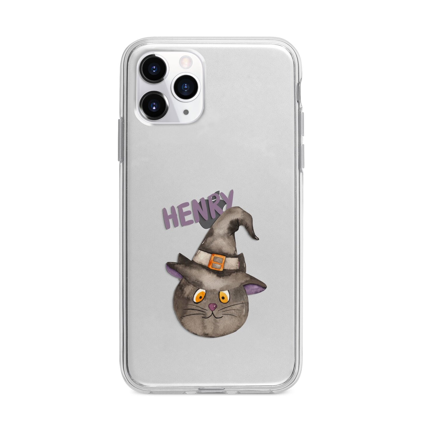 Cat in Witches Hat Custom Apple iPhone 11 Pro Max in Silver with Bumper Case