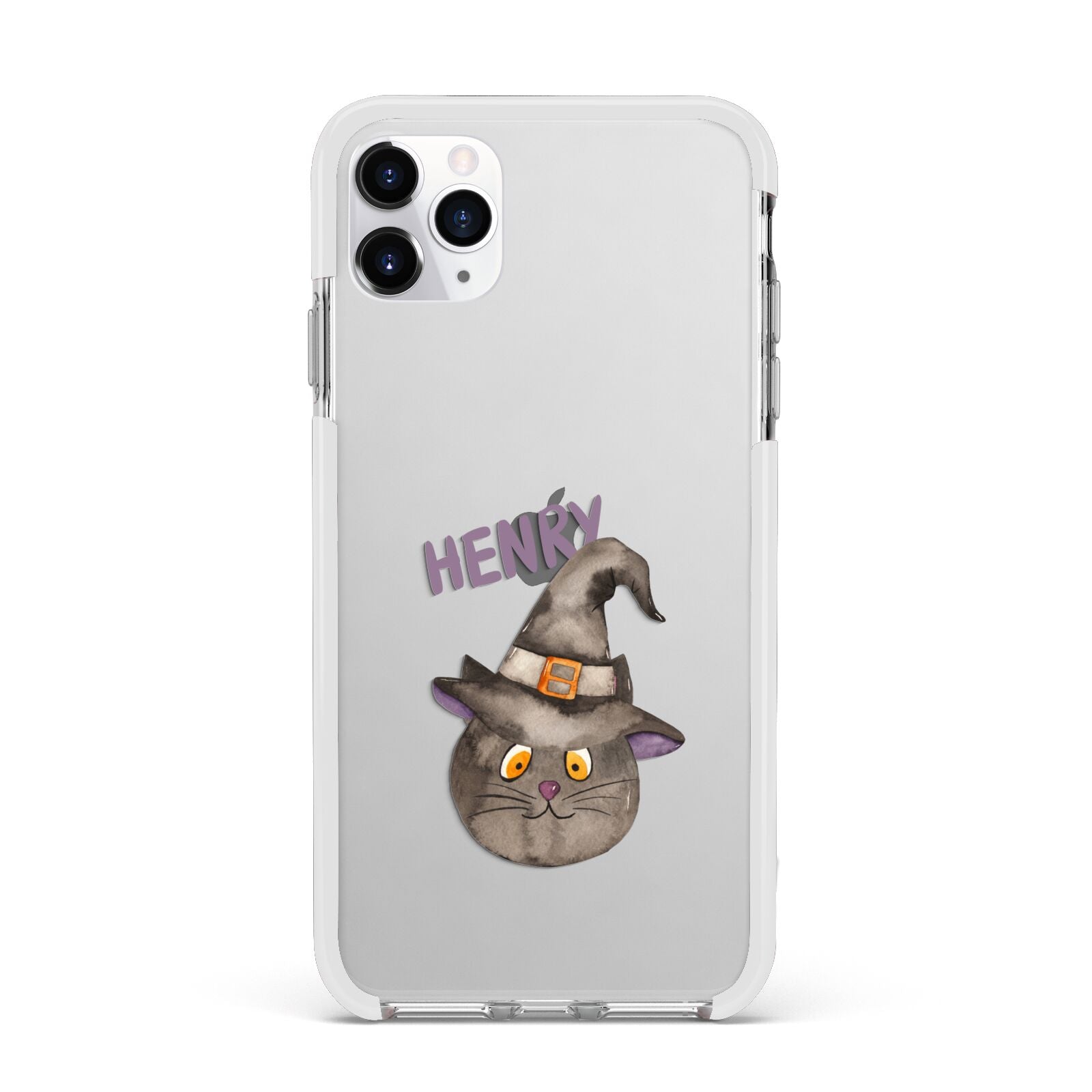 Cat in Witches Hat Custom Apple iPhone 11 Pro Max in Silver with White Impact Case