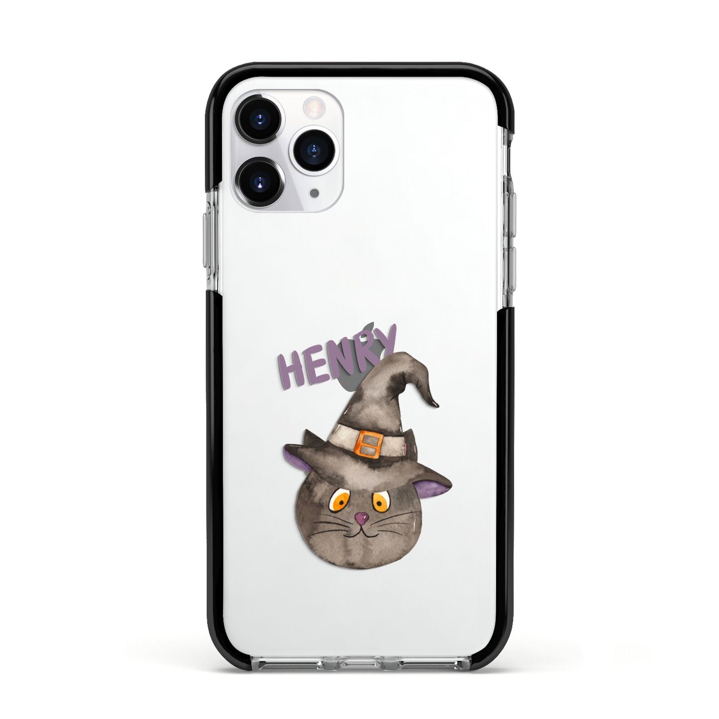 Cat in Witches Hat Custom Apple iPhone 11 Pro in Silver with Black Impact Case