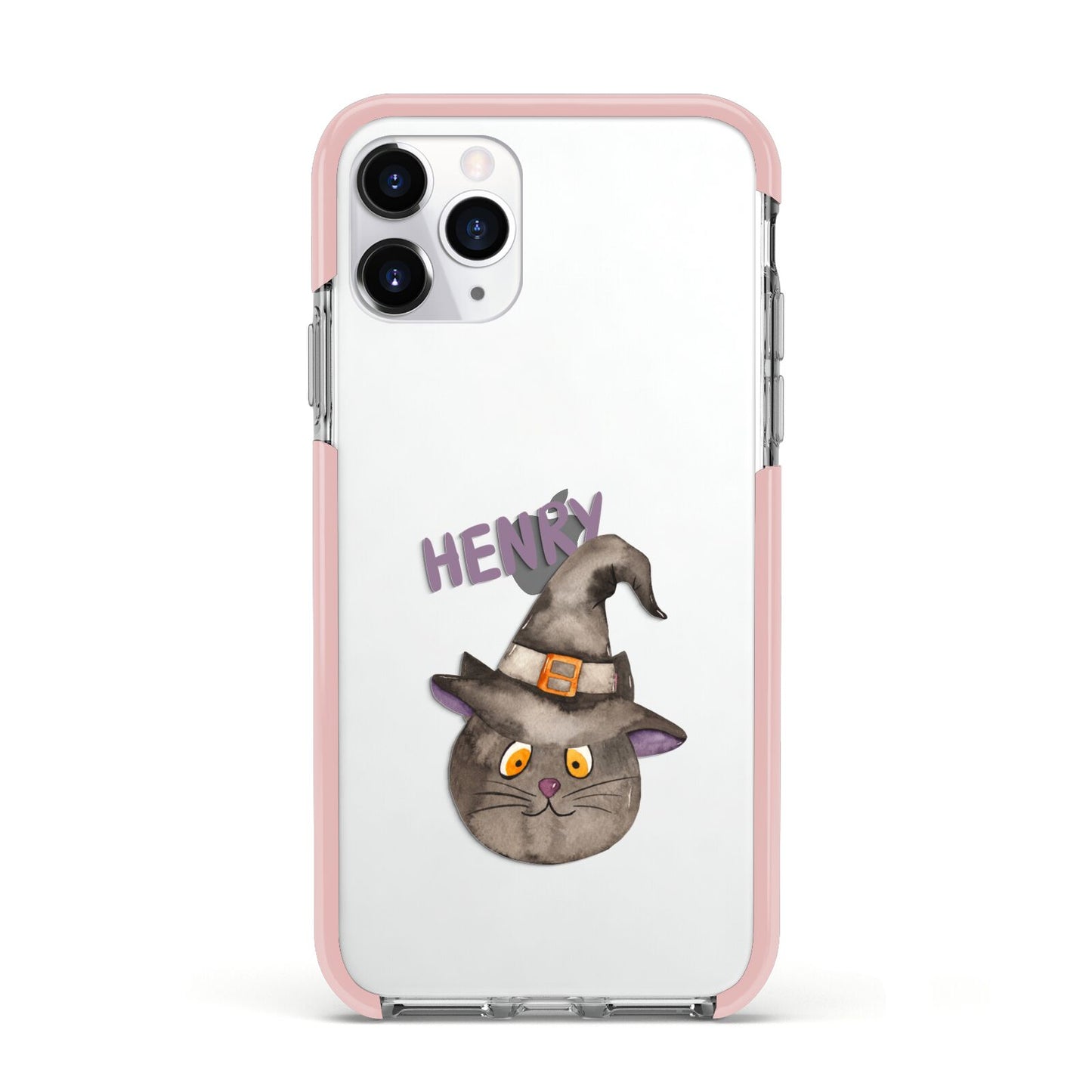 Cat in Witches Hat Custom Apple iPhone 11 Pro in Silver with Pink Impact Case