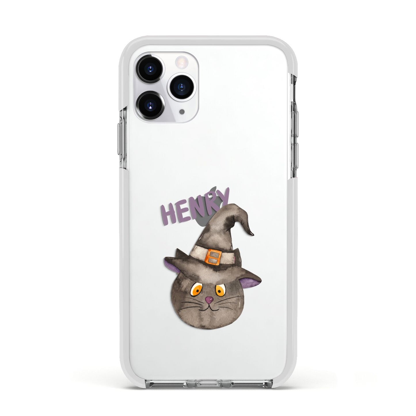 Cat in Witches Hat Custom Apple iPhone 11 Pro in Silver with White Impact Case