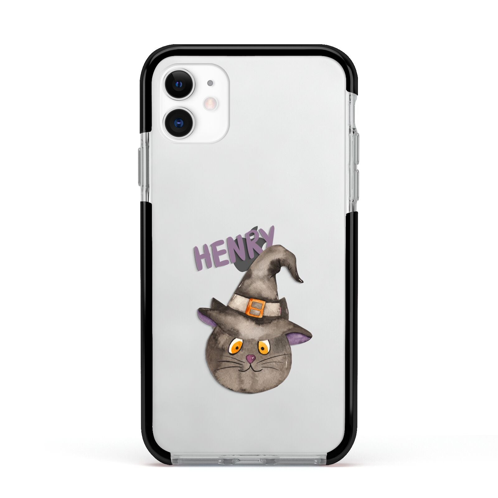 Cat in Witches Hat Custom Apple iPhone 11 in White with Black Impact Case