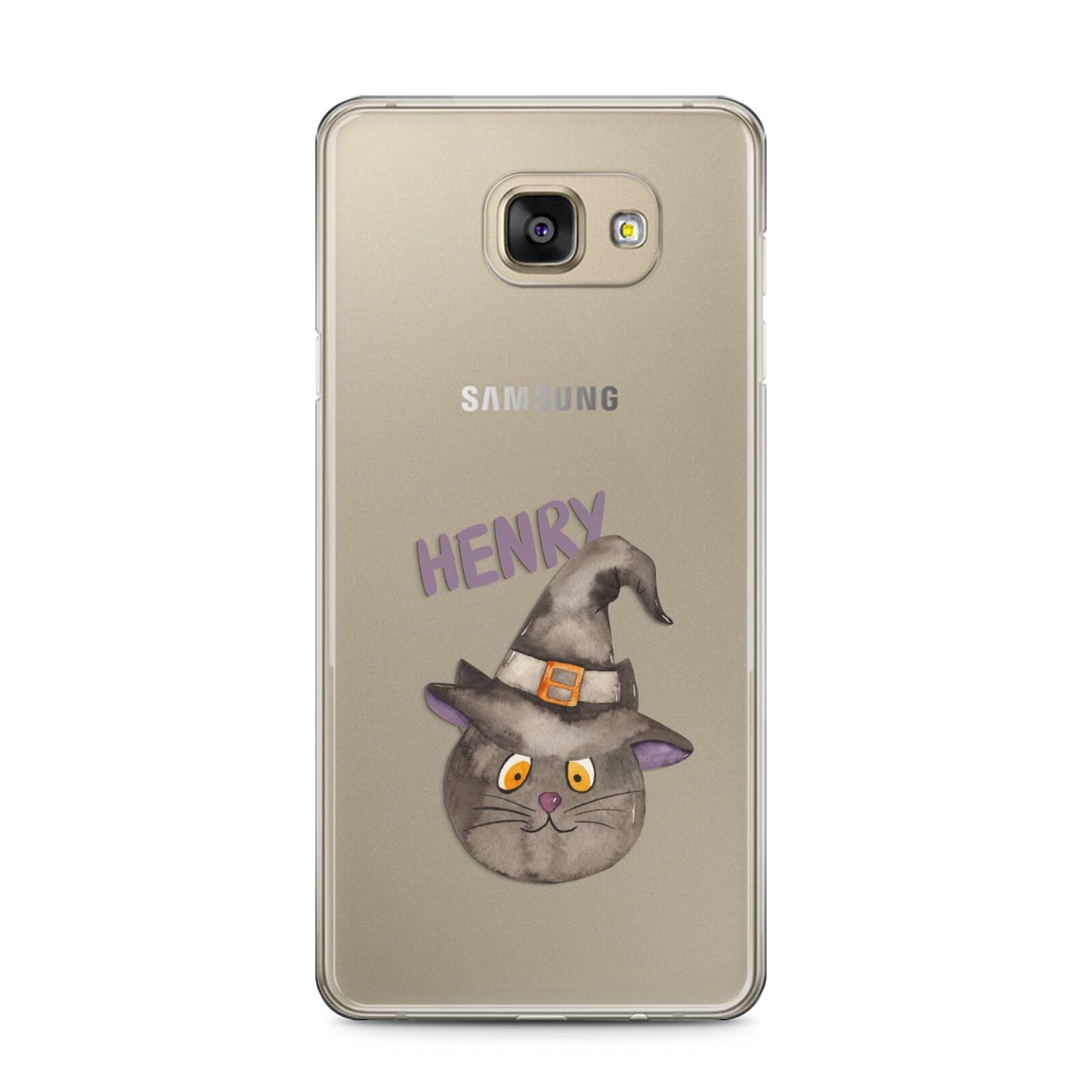 Cat in Witches Hat Custom Samsung Galaxy A5 2016 Case on gold phone