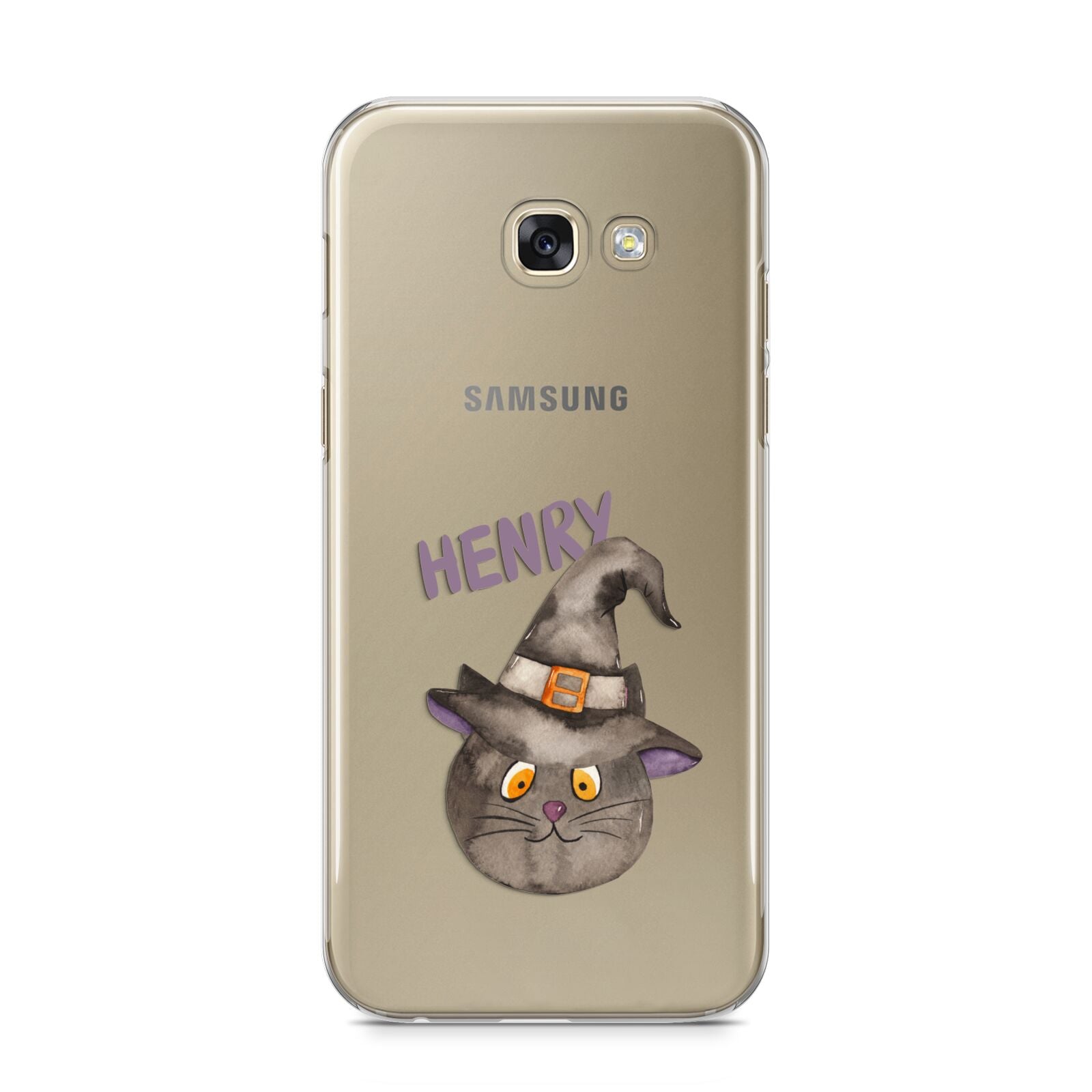 Cat in Witches Hat Custom Samsung Galaxy A5 2017 Case on gold phone