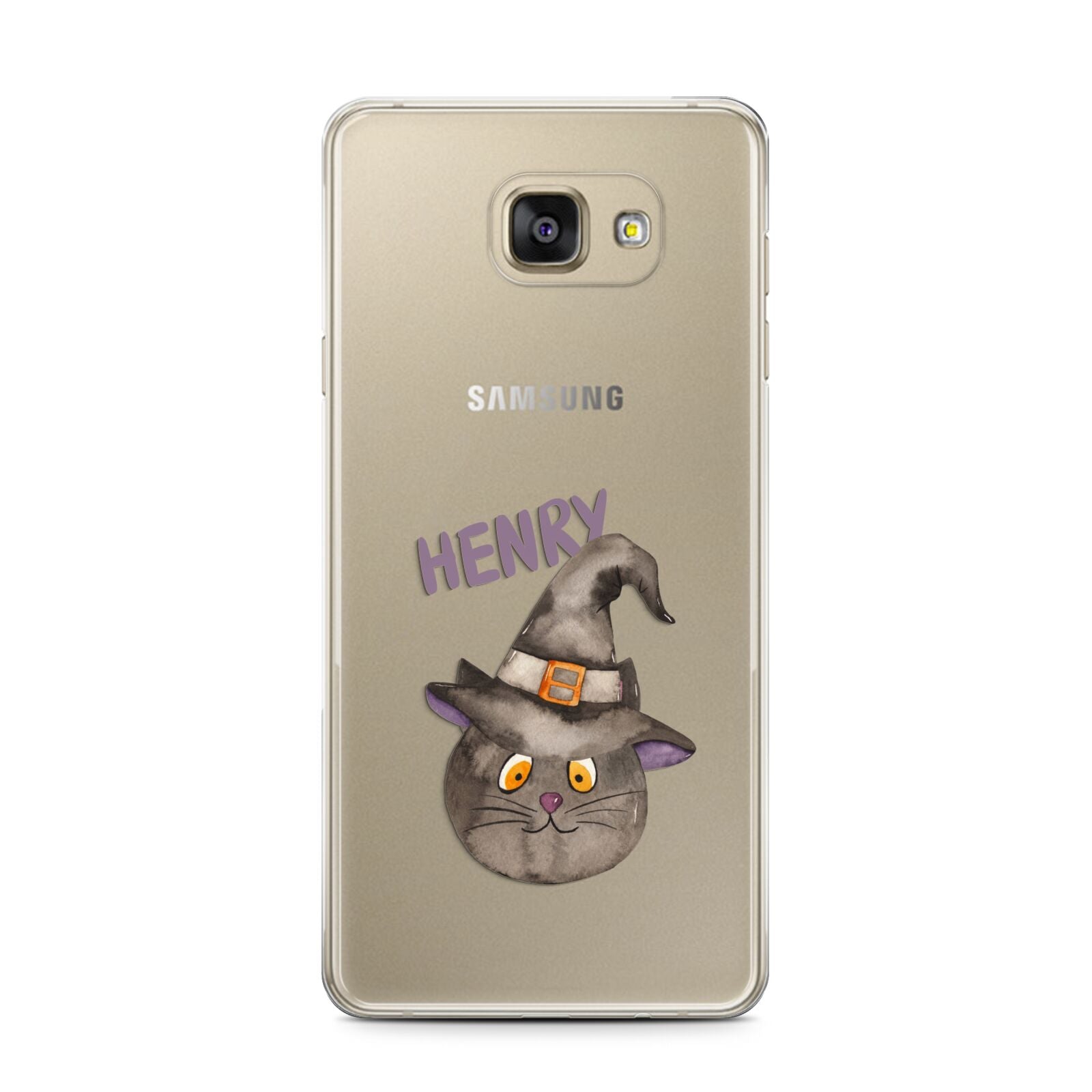 Cat in Witches Hat Custom Samsung Galaxy A7 2016 Case on gold phone