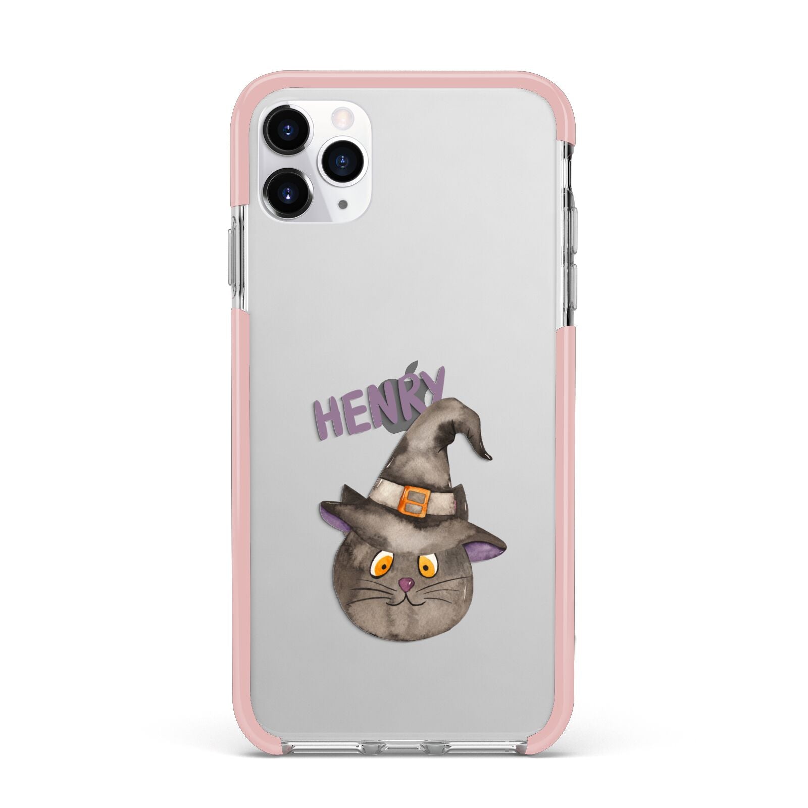 Cat in Witches Hat Custom iPhone 11 Pro Max Impact Pink Edge Case