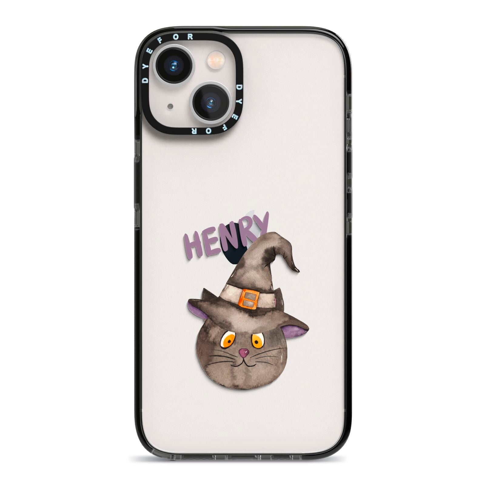 Cat in Witches Hat Custom iPhone 13 Black Impact Case on Silver phone