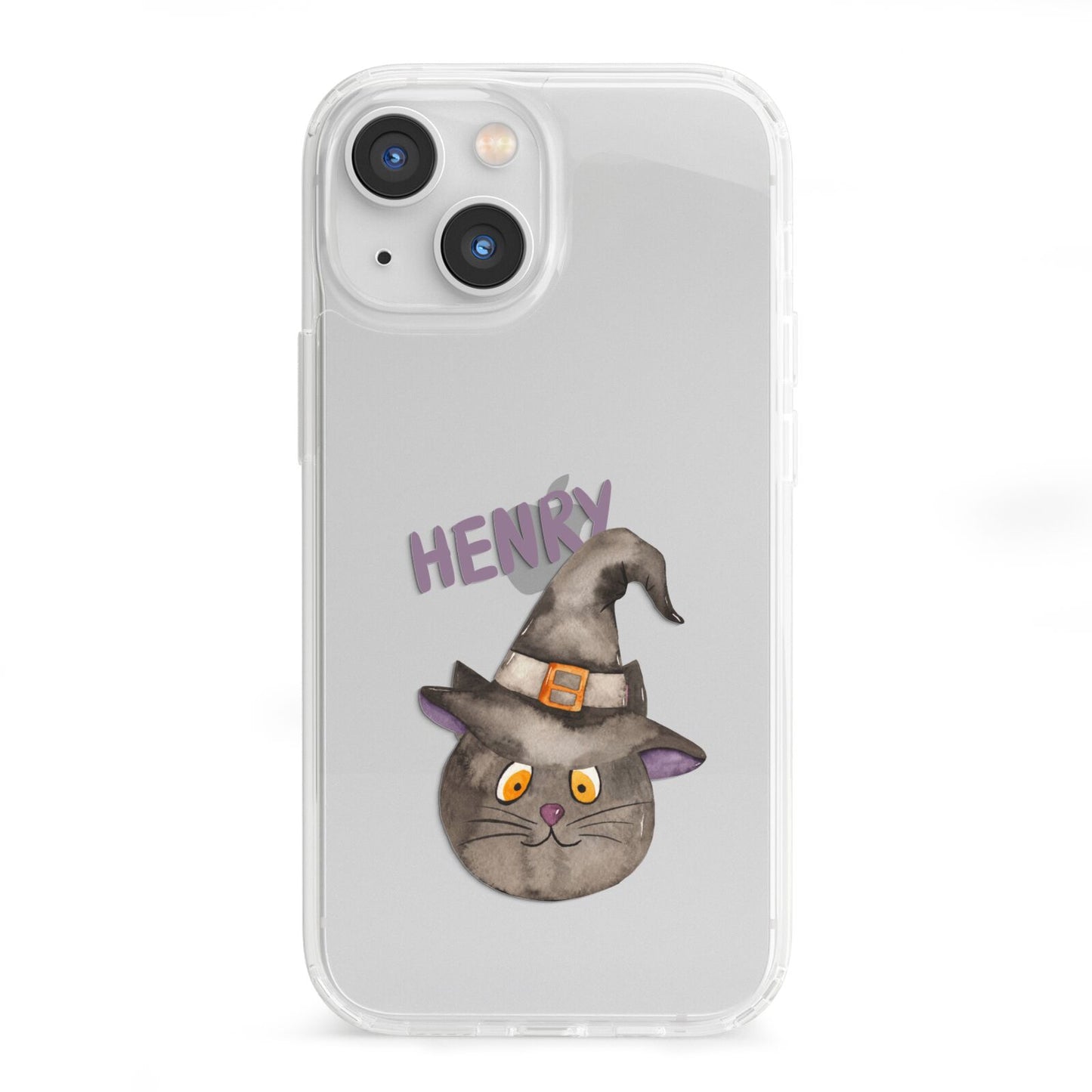 Cat in Witches Hat Custom iPhone 13 Mini Clear Bumper Case