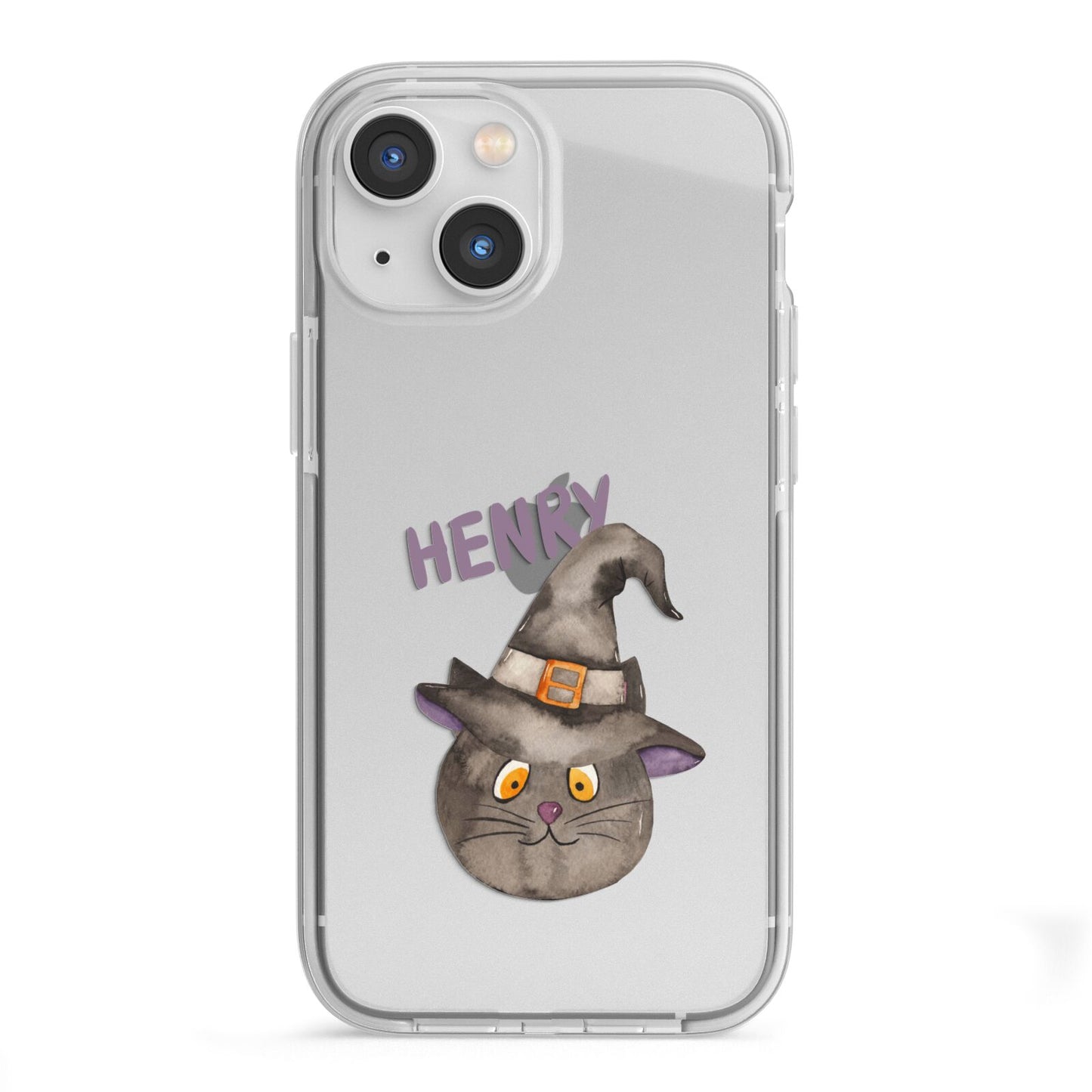 Cat in Witches Hat Custom iPhone 13 Mini TPU Impact Case with White Edges