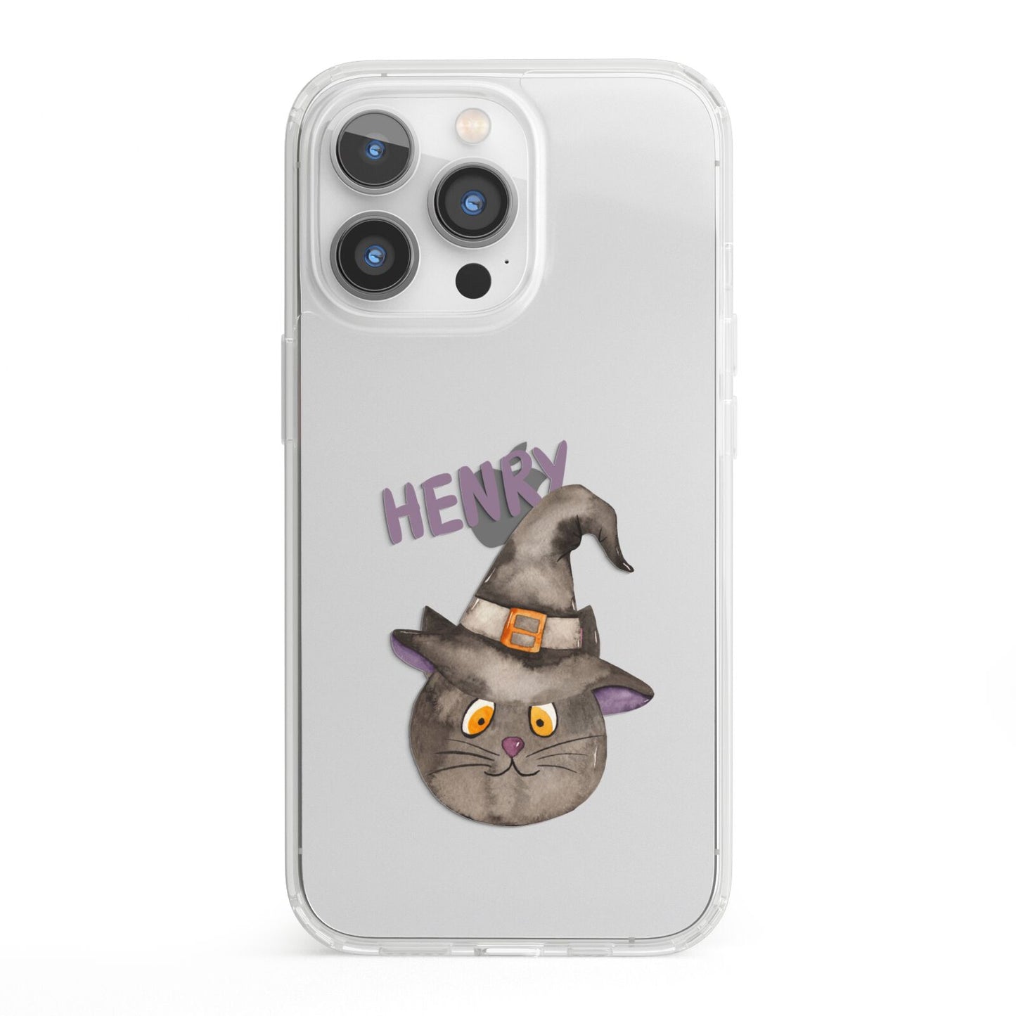 Cat in Witches Hat Custom iPhone 13 Pro Clear Bumper Case