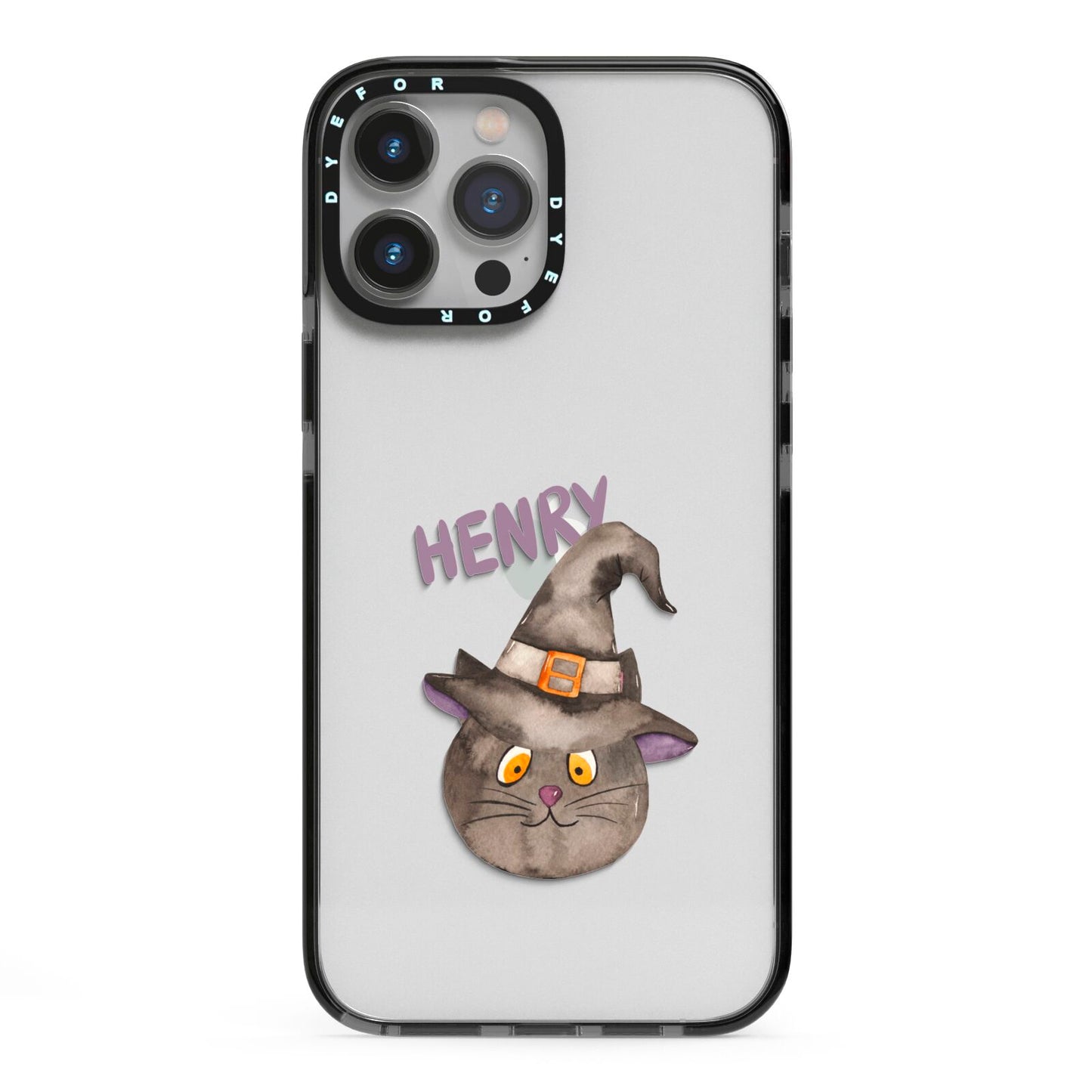 Cat in Witches Hat Custom iPhone 13 Pro Max Black Impact Case on Silver phone