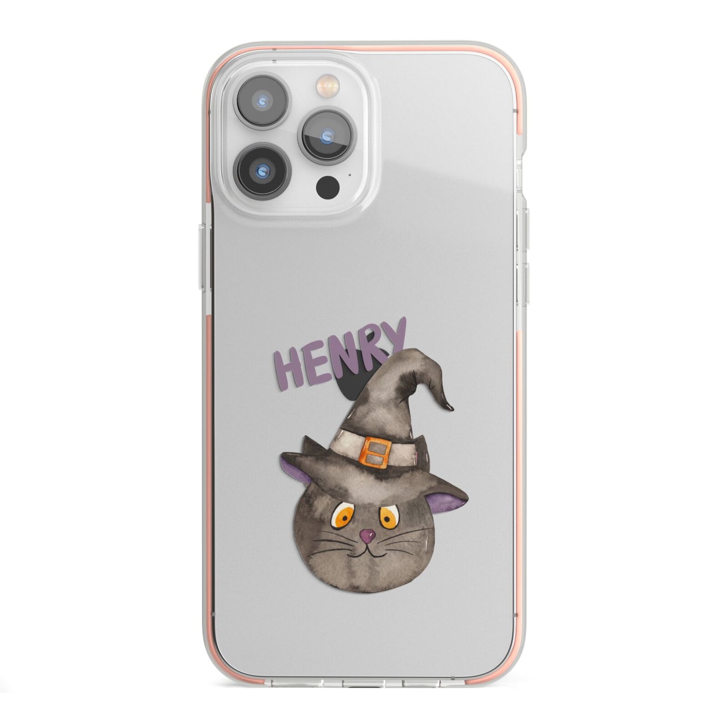 Cat in Witches Hat Custom iPhone 13 Pro Max TPU Impact Case with Pink Edges