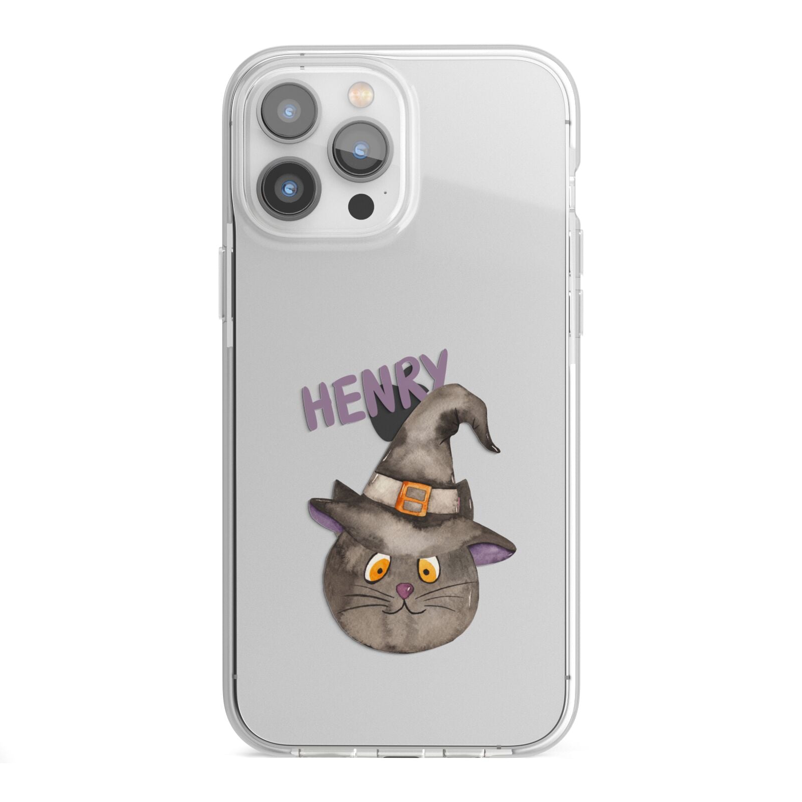 Cat in Witches Hat Custom iPhone 13 Pro Max TPU Impact Case with White Edges