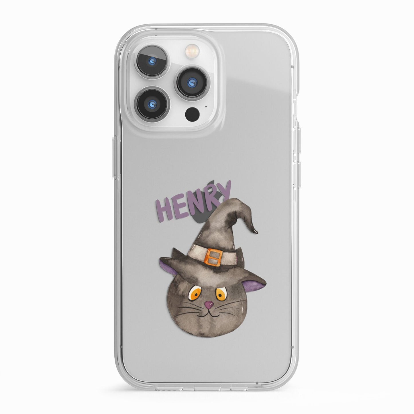 Cat in Witches Hat Custom iPhone 13 Pro TPU Impact Case with White Edges