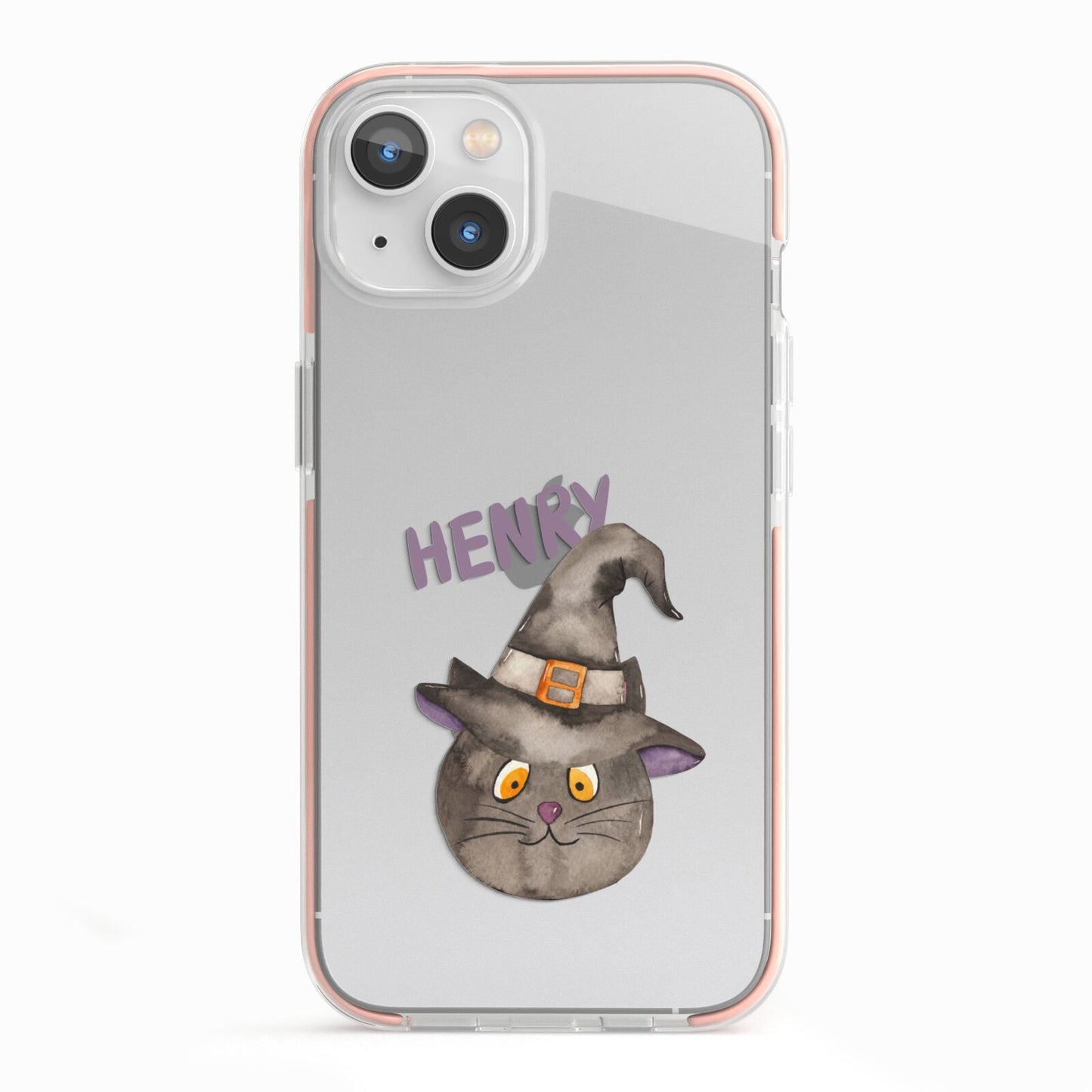 Cat in Witches Hat Custom iPhone 13 TPU Impact Case with Pink Edges