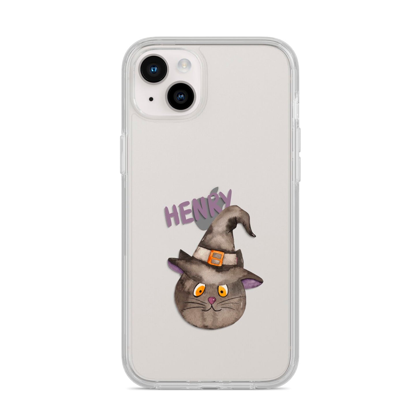 Cat in Witches Hat Custom iPhone 14 Plus Clear Tough Case Starlight