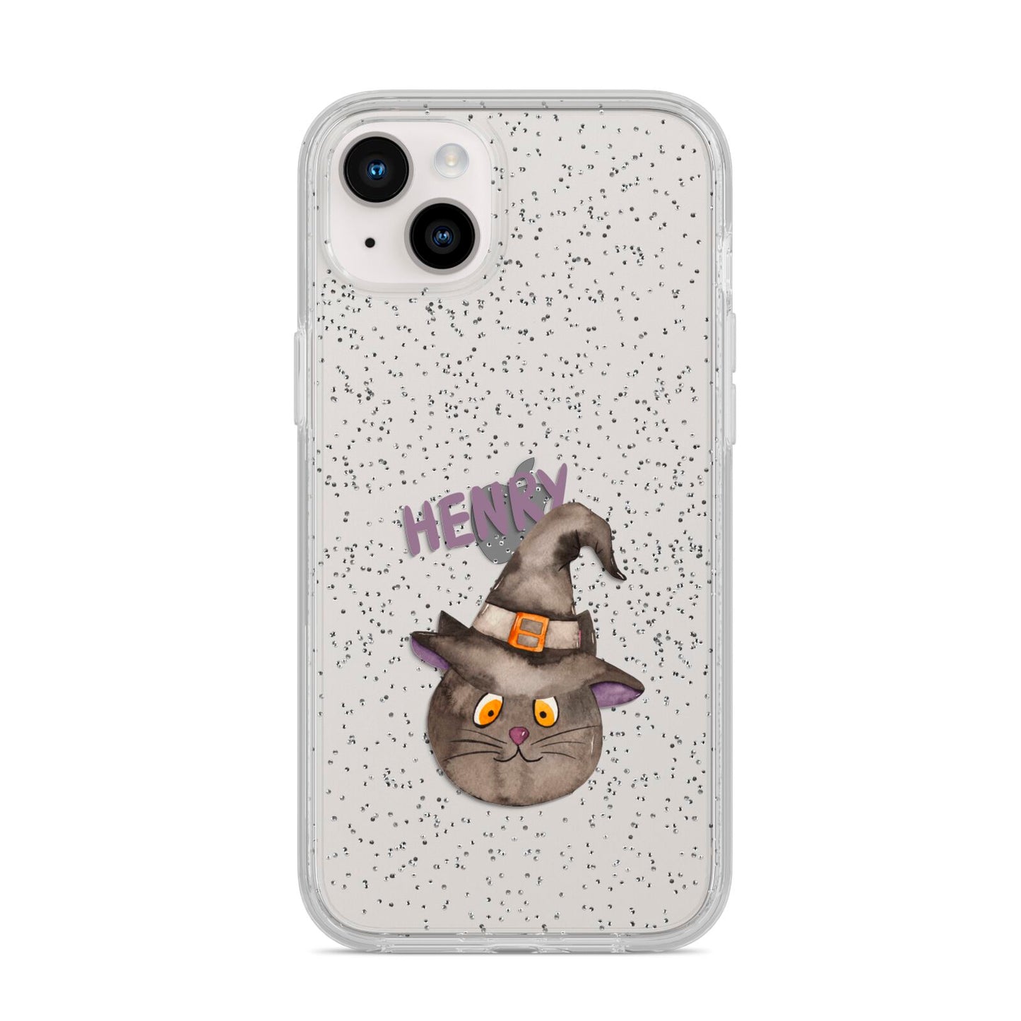 Cat in Witches Hat Custom iPhone 14 Plus Glitter Tough Case Starlight