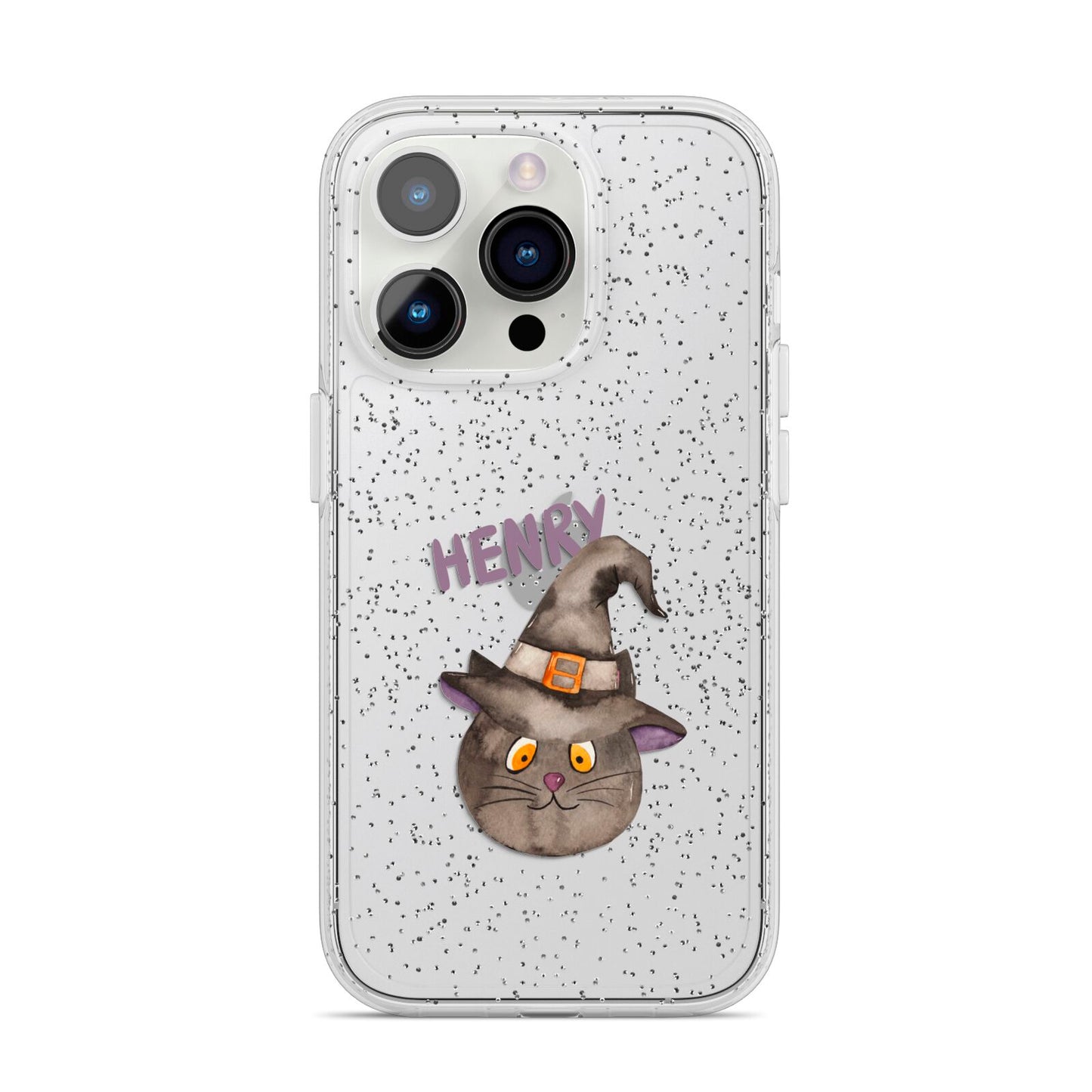 Cat in Witches Hat Custom iPhone 14 Pro Glitter Tough Case Silver