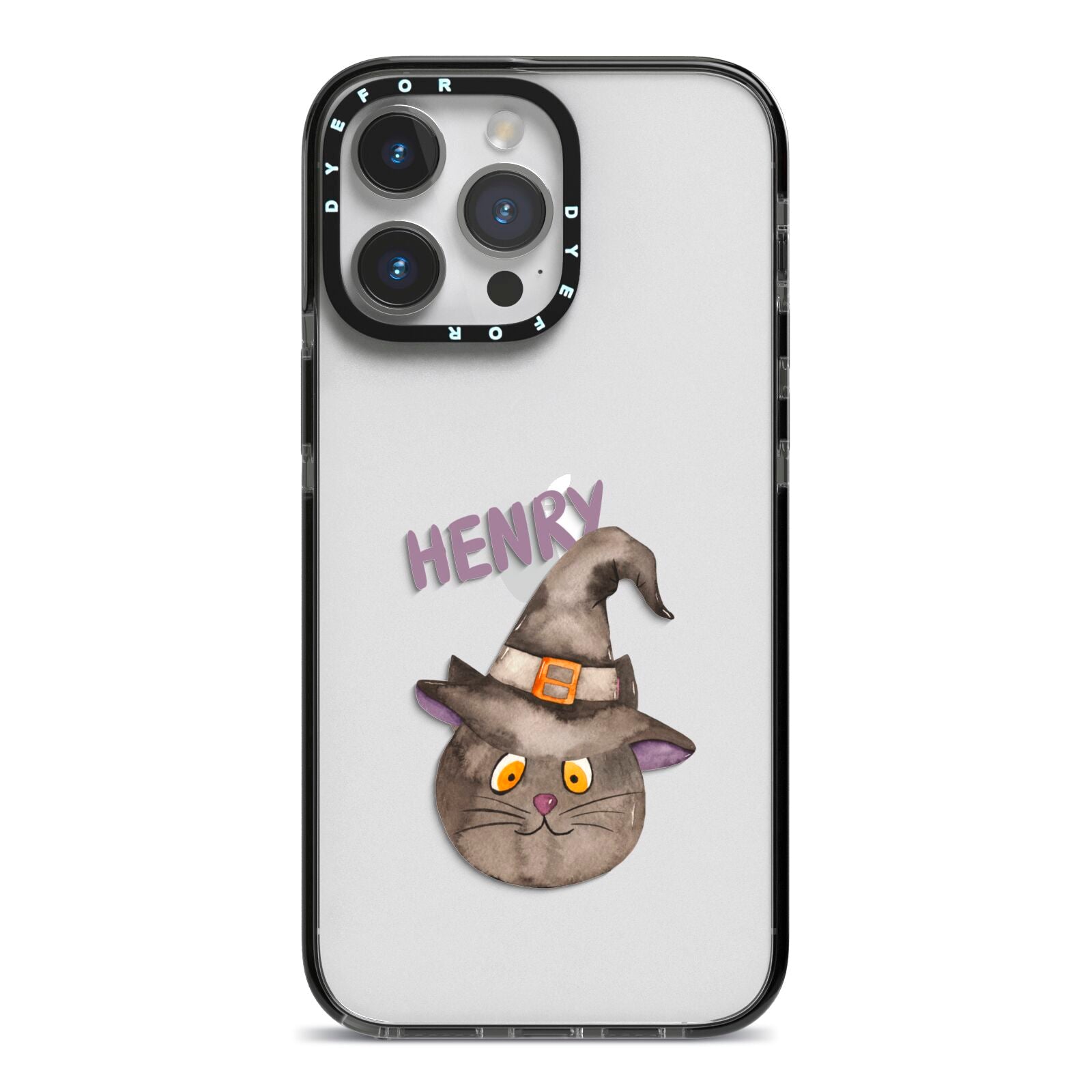 Cat in Witches Hat Custom iPhone 14 Pro Max Black Impact Case on Silver phone