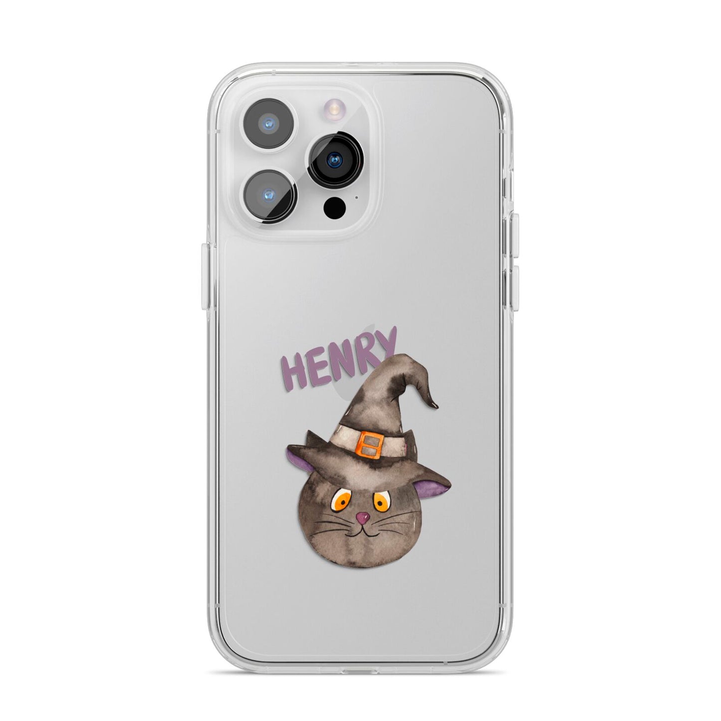 Cat in Witches Hat Custom iPhone 14 Pro Max Clear Tough Case Silver