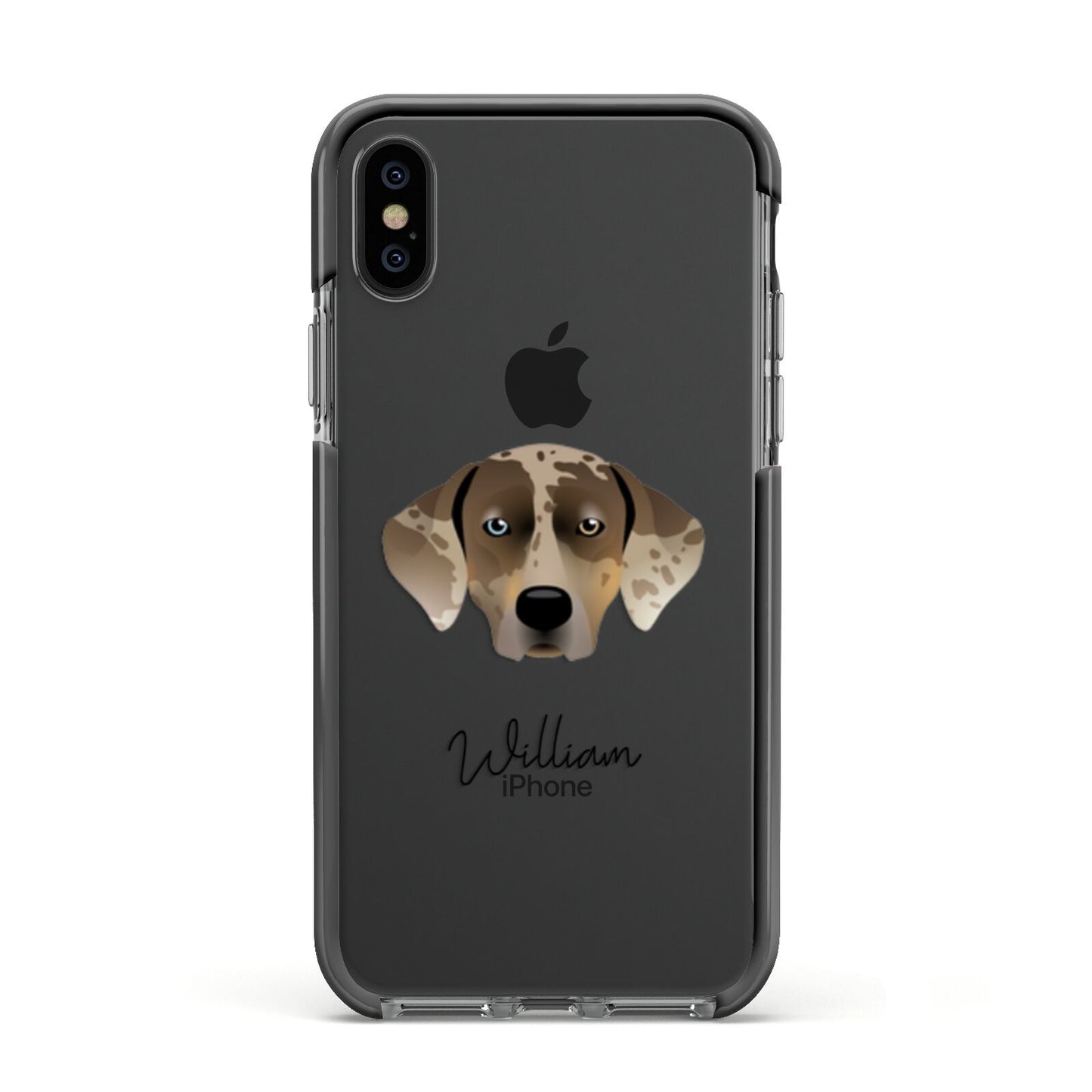 Catahoula Leopard Dog Personalised Apple iPhone Xs Impact Case Black Edge on Black Phone