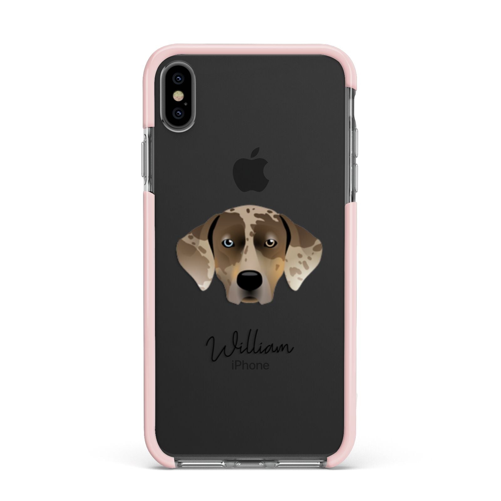 Catahoula Leopard Dog Personalised Apple iPhone Xs Max Impact Case Pink Edge on Black Phone