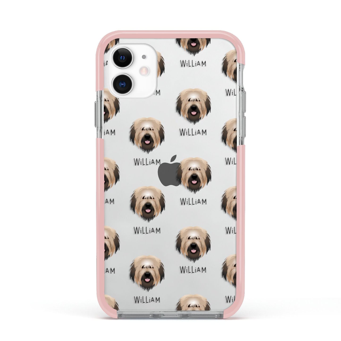 Catalan Sheepdog Icon with Name Apple iPhone 11 in White with Pink Impact Case