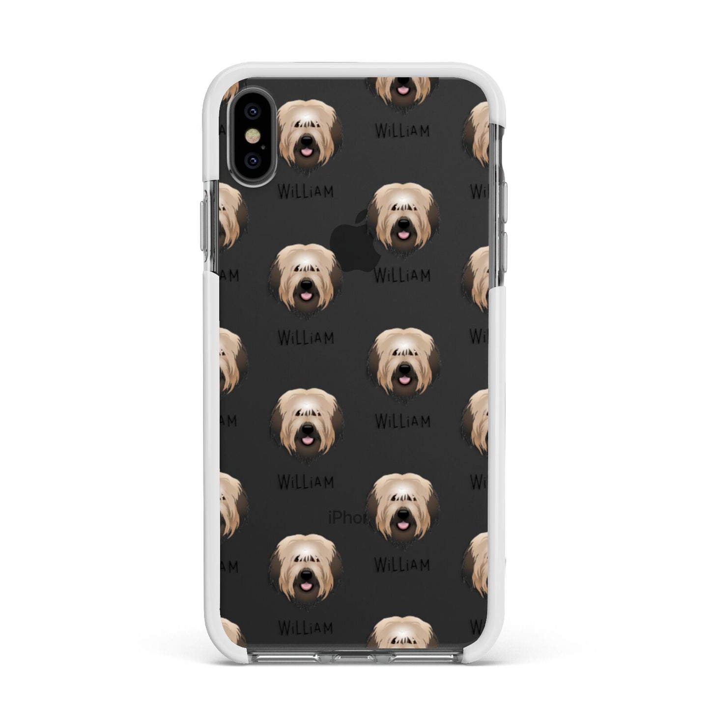 Catalan Sheepdog Icon with Name Apple iPhone Xs Max Impact Case White Edge on Black Phone