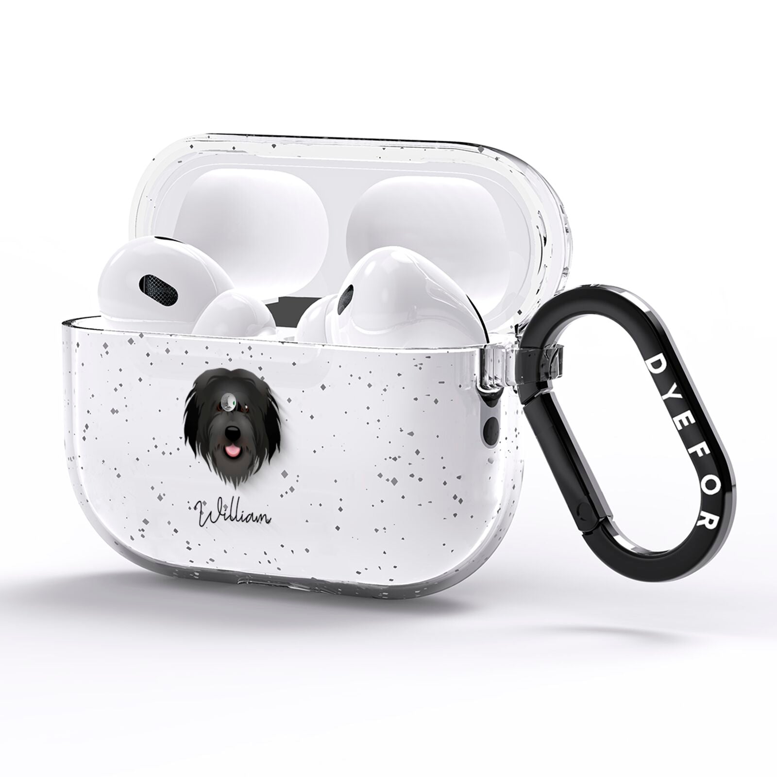 Catalan Sheepdog Personalised AirPods Pro Glitter Case Side Image