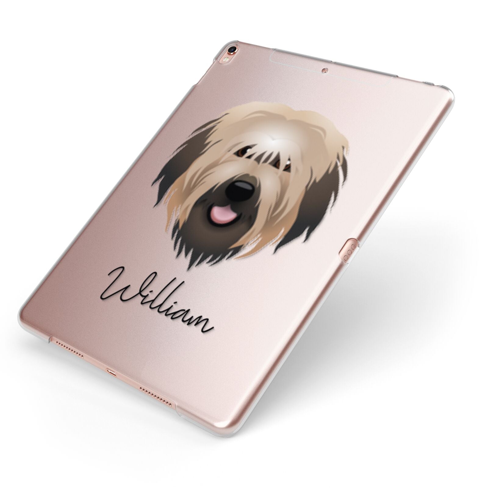 Catalan Sheepdog Personalised Apple iPad Case on Rose Gold iPad Side View