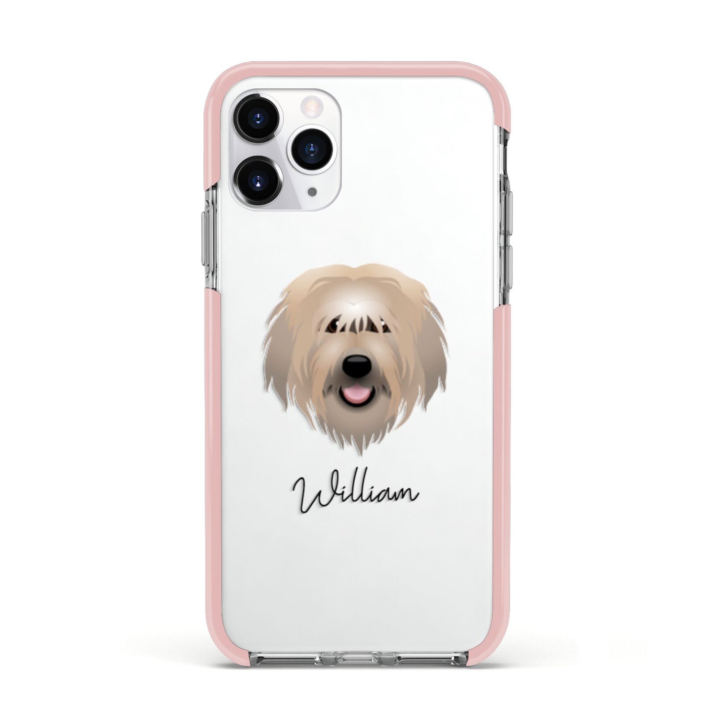Catalan Sheepdog Personalised Apple iPhone 11 Pro in Silver with Pink Impact Case