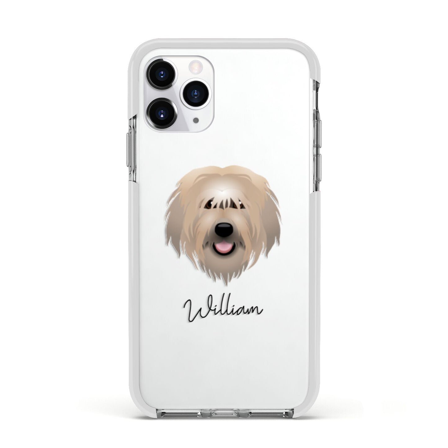 Catalan Sheepdog Personalised Apple iPhone 11 Pro in Silver with White Impact Case