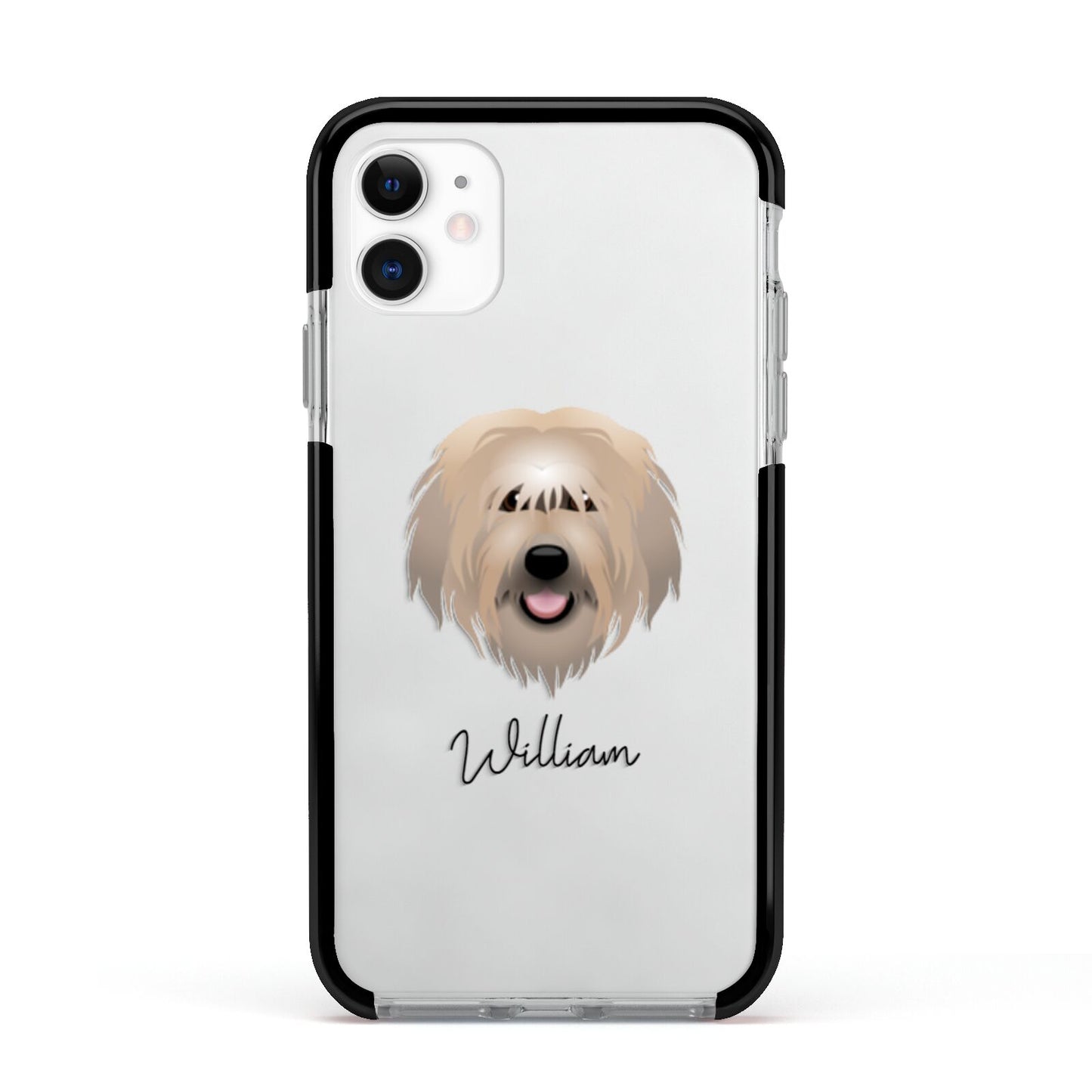 Catalan Sheepdog Personalised Apple iPhone 11 in White with Black Impact Case