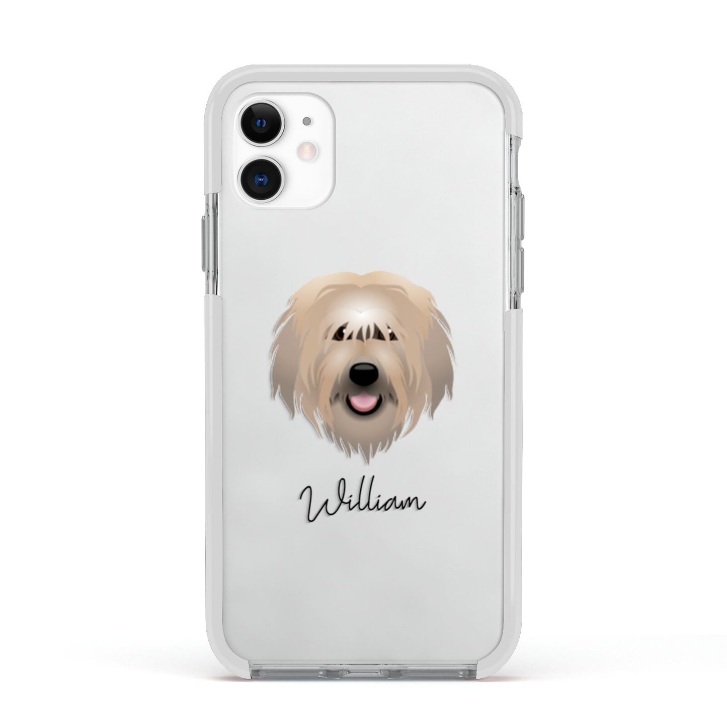 Catalan Sheepdog Personalised Apple iPhone 11 in White with White Impact Case