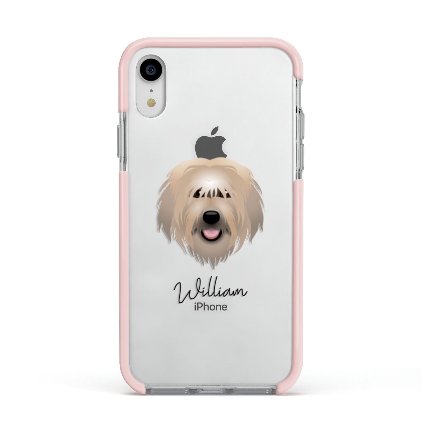 Catalan Sheepdog Personalised Apple iPhone XR Impact Case Pink Edge on Silver Phone