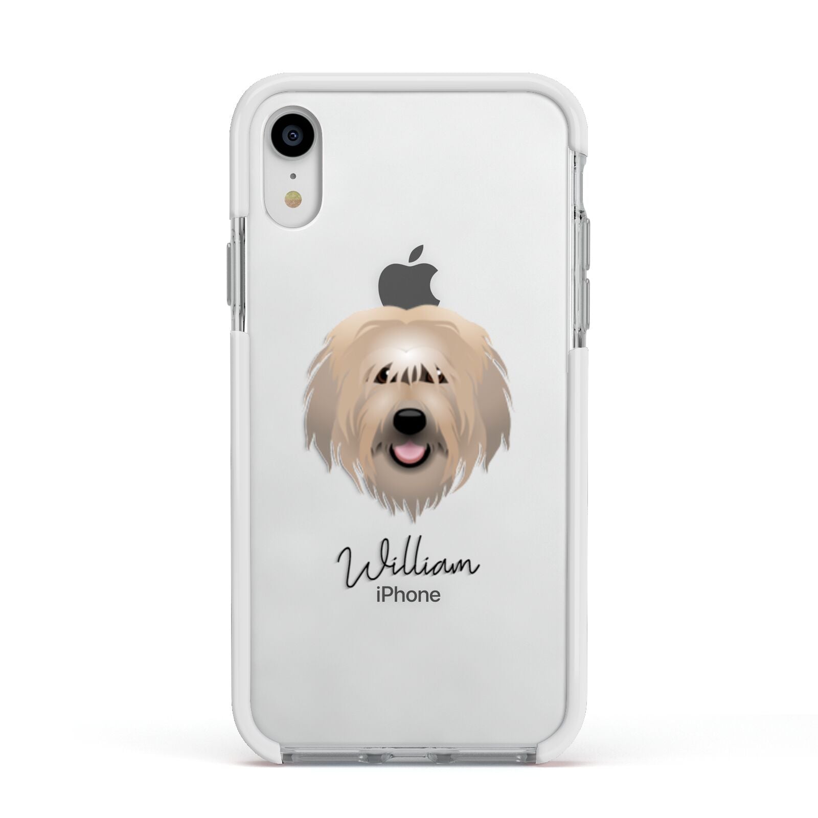 Catalan Sheepdog Personalised Apple iPhone XR Impact Case White Edge on Silver Phone