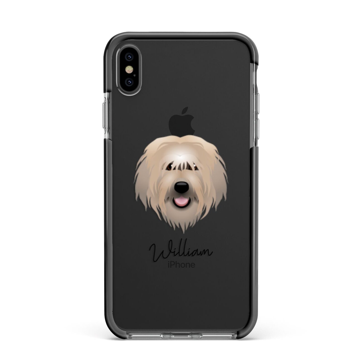 Catalan Sheepdog Personalised Apple iPhone Xs Max Impact Case Black Edge on Black Phone