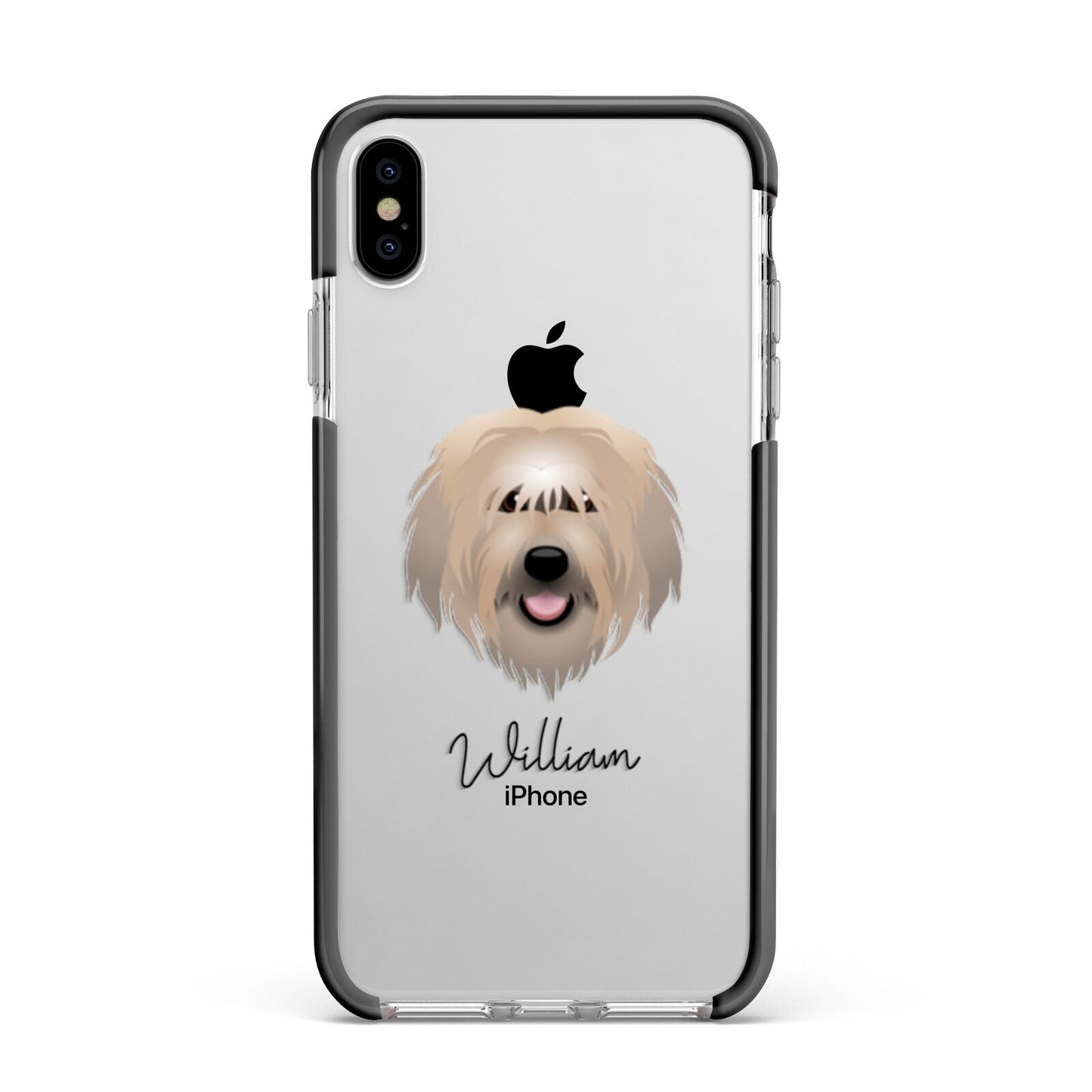 Catalan Sheepdog Personalised Apple iPhone Xs Max Impact Case Black Edge on Silver Phone