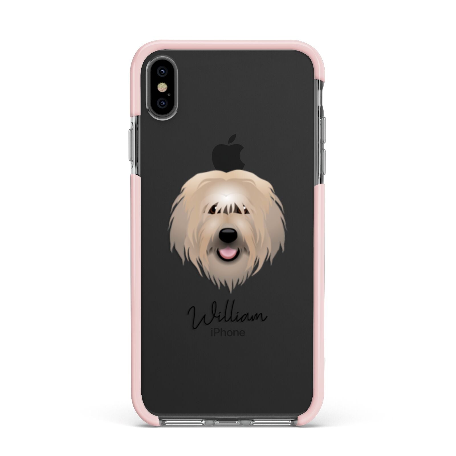 Catalan Sheepdog Personalised Apple iPhone Xs Max Impact Case Pink Edge on Black Phone