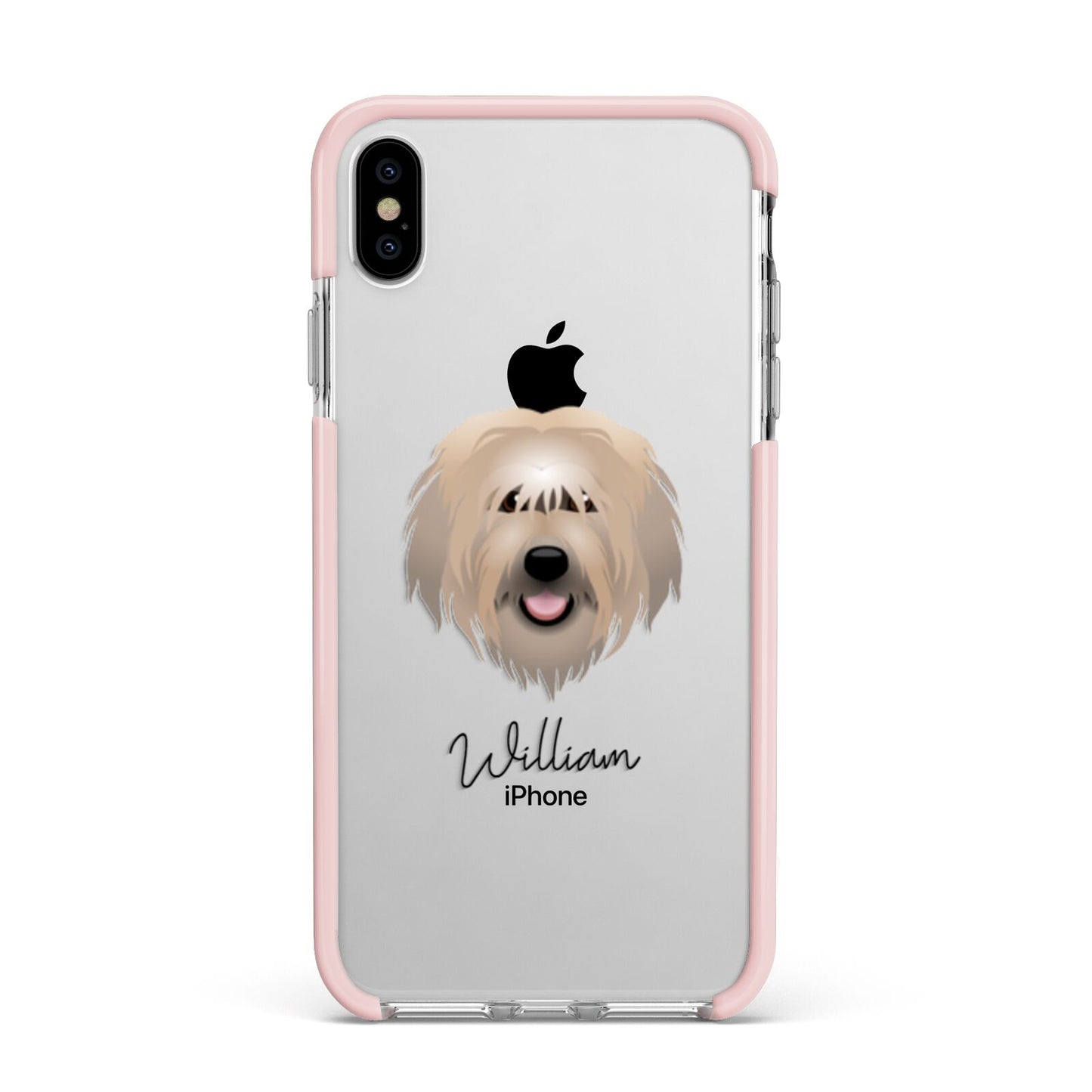 Catalan Sheepdog Personalised Apple iPhone Xs Max Impact Case Pink Edge on Silver Phone