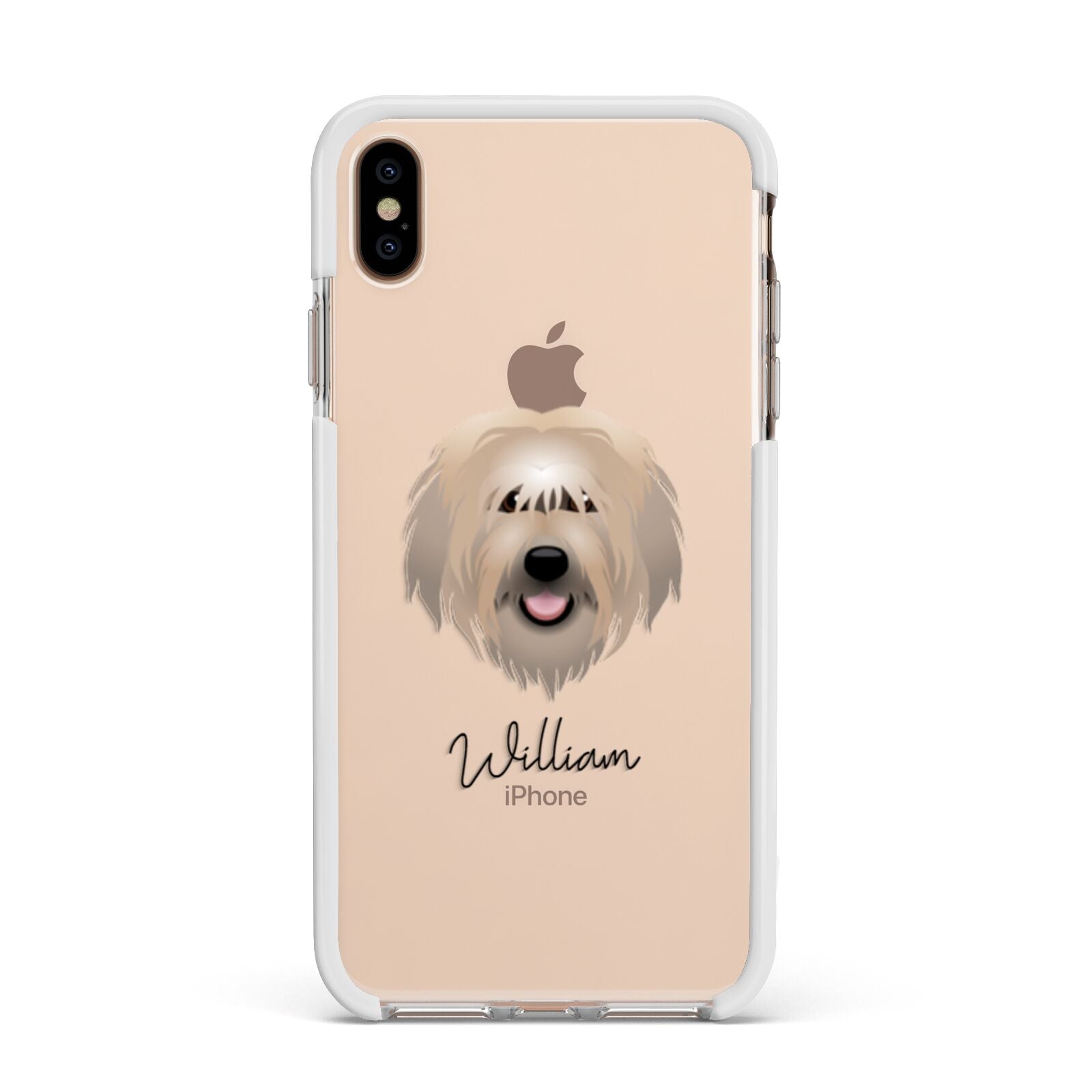 Catalan Sheepdog Personalised Apple iPhone Xs Max Impact Case White Edge on Gold Phone