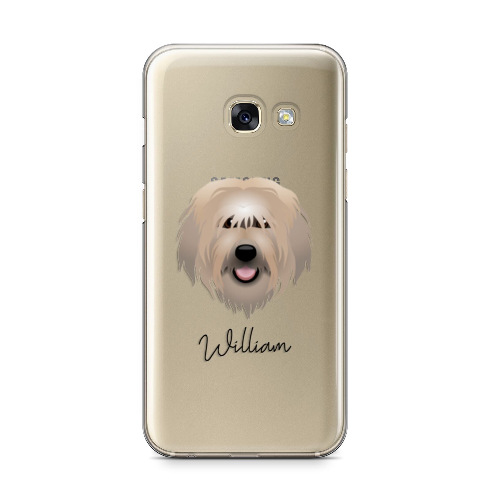 Catalan Sheepdog Personalised Samsung Galaxy A3 2017 Case on gold phone