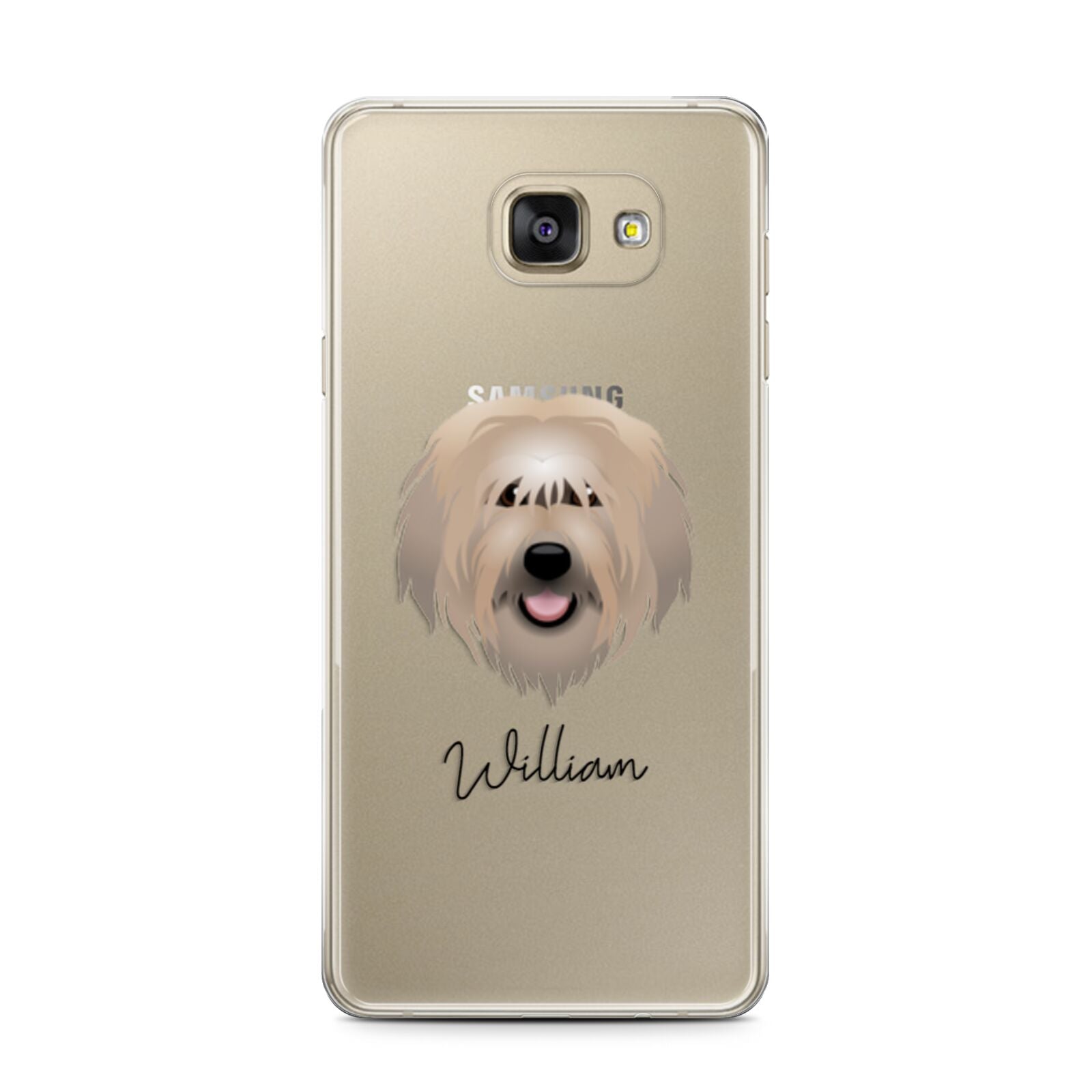 Catalan Sheepdog Personalised Samsung Galaxy A7 2016 Case on gold phone